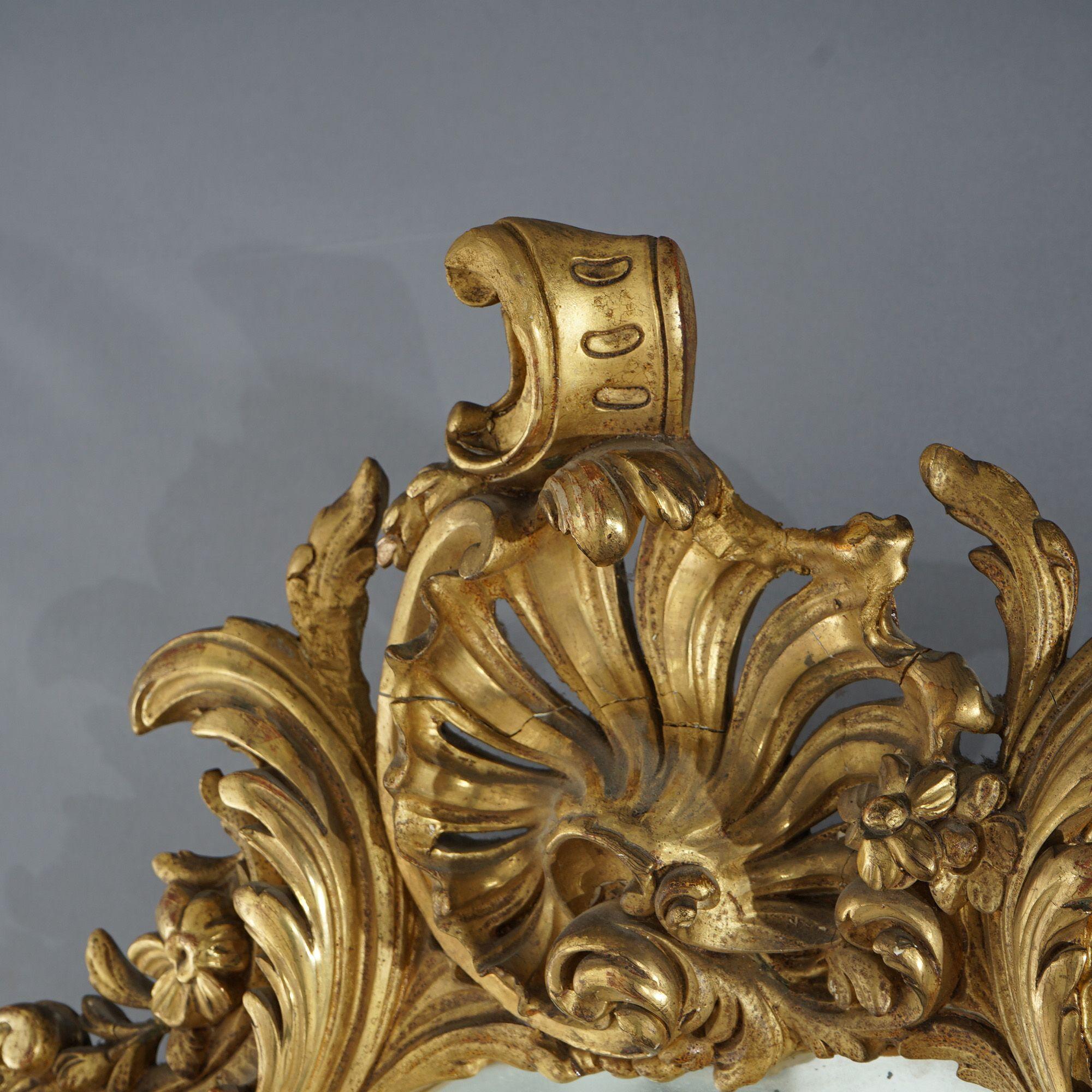 Antique miroir mural français Louis XIV en bois doré et plâtre 19ème siècle 1