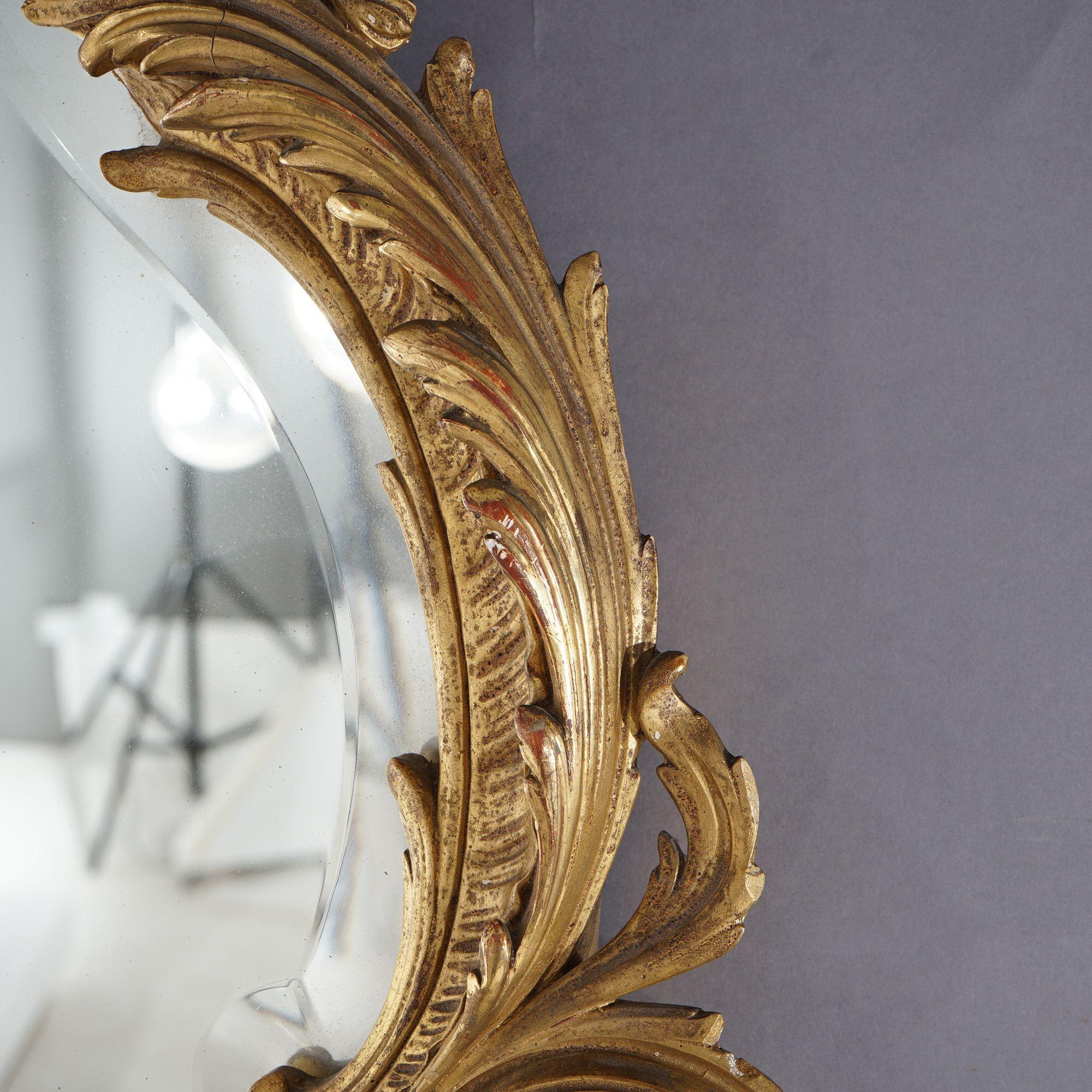 Antique miroir mural français Louis XIV en bois doré et plâtre 19ème siècle 2
