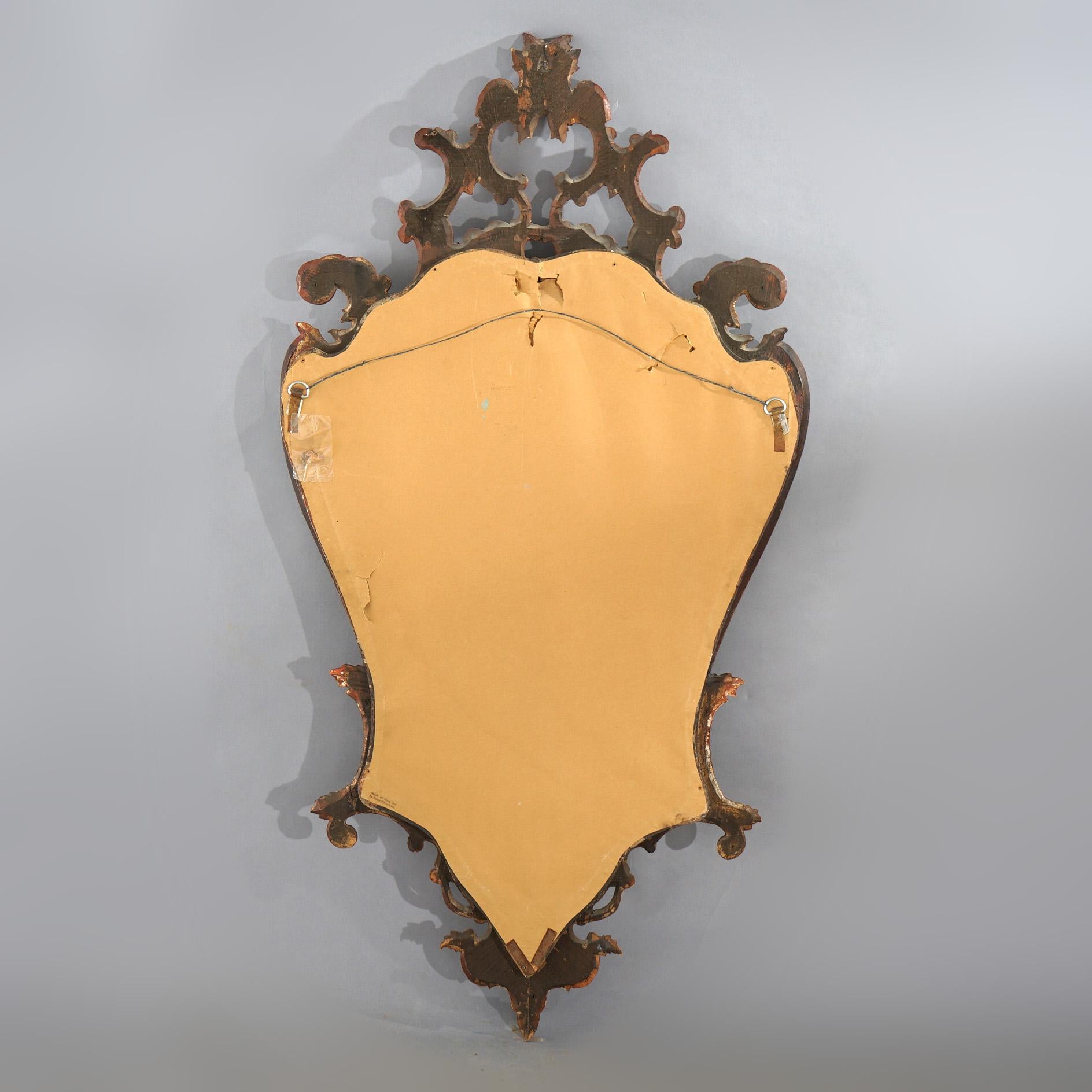 Antique French Louis XIV Giltwood Scroll & Foliate Form Shaped Wall Mirror C1920 6