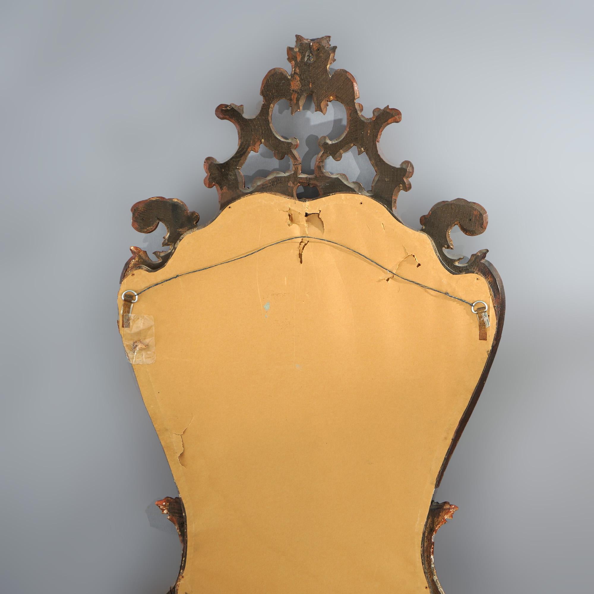 Antique French Louis XIV Giltwood Scroll & Foliate Form Shaped Wall Mirror C1920 8