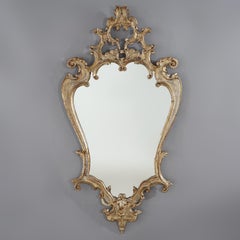 Antique French Louis XIV Giltwood Scroll & Foliate Formaped Wall Mirror C1920