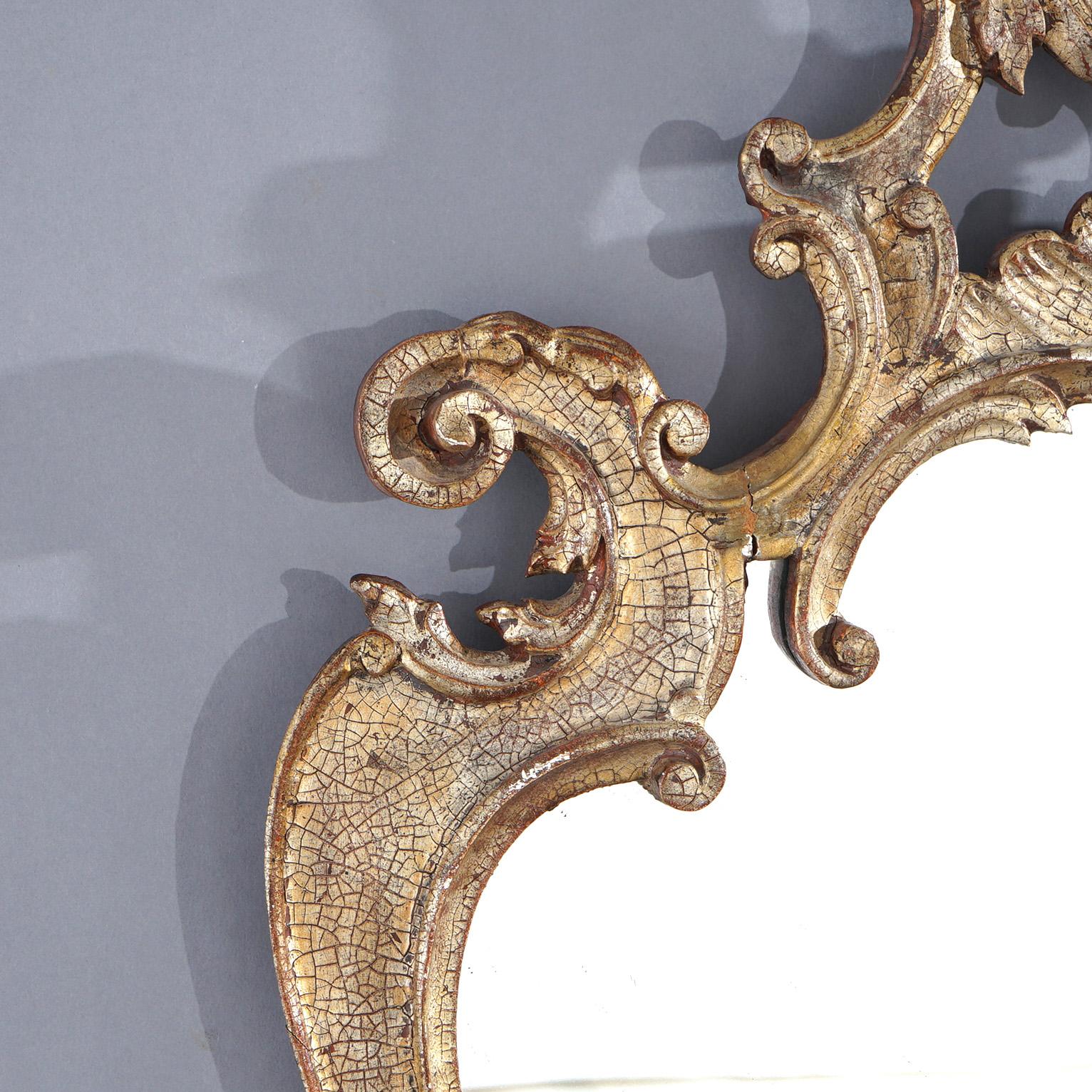 Antique French Louis XIV Giltwood Scroll & Foliate Form Shaped Wall Mirror C1920 For Sale 2