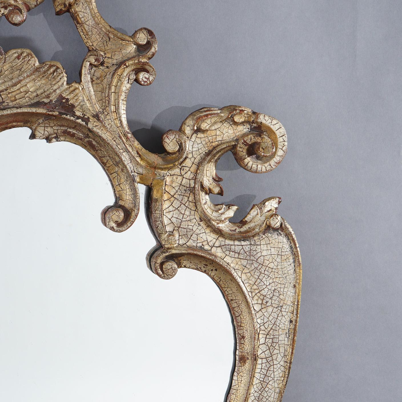 Antique French Louis XIV Giltwood Scroll & Foliate Form Shaped Wall Mirror C1920 For Sale 3