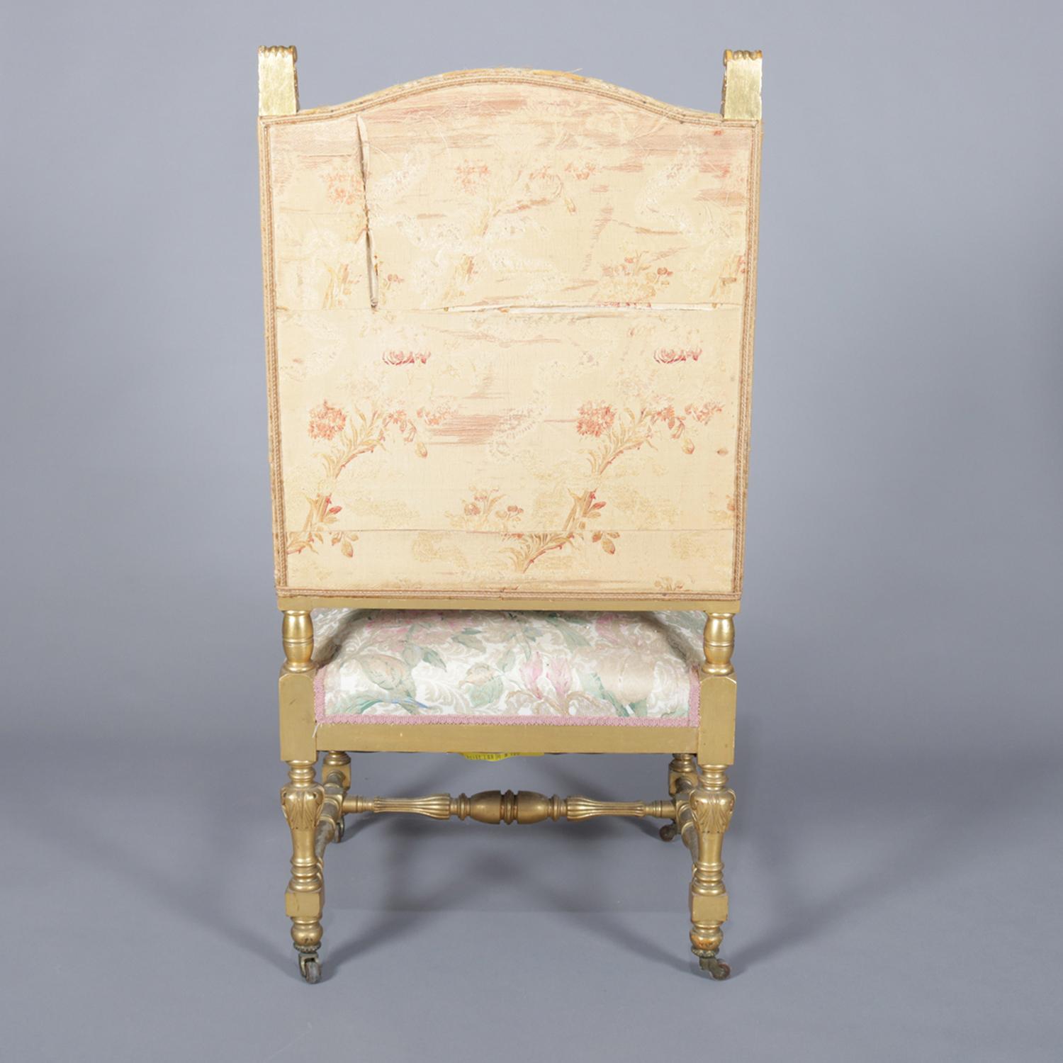 Antique French Louis XIV Giltwood and Tapestry Throne Chair, 20th Century In Good Condition In Big Flats, NY