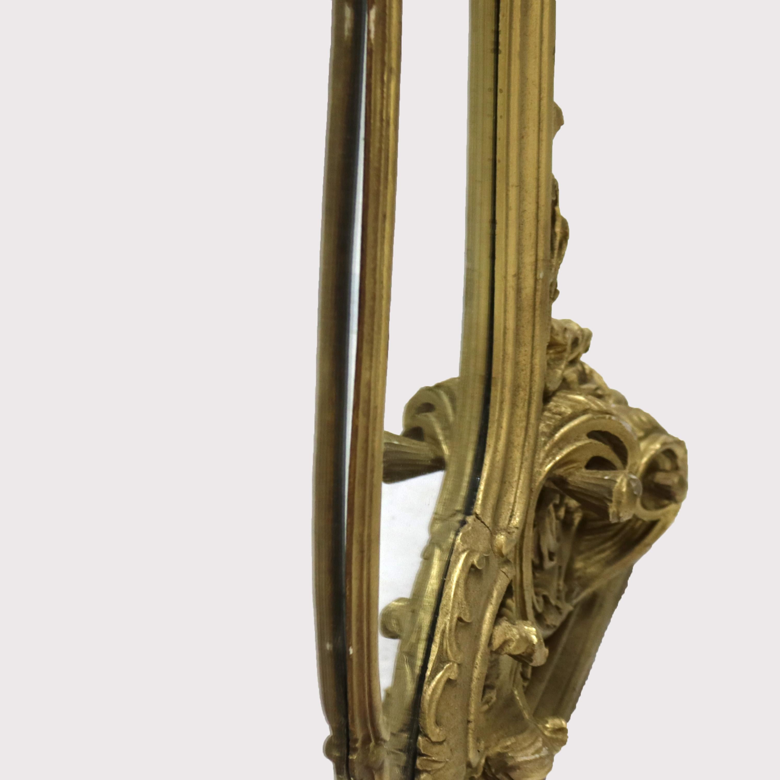 Antique French Louis XIV Giltwood Triptych Foliate Form Over Mantle Mirror XIXC in vendita 3