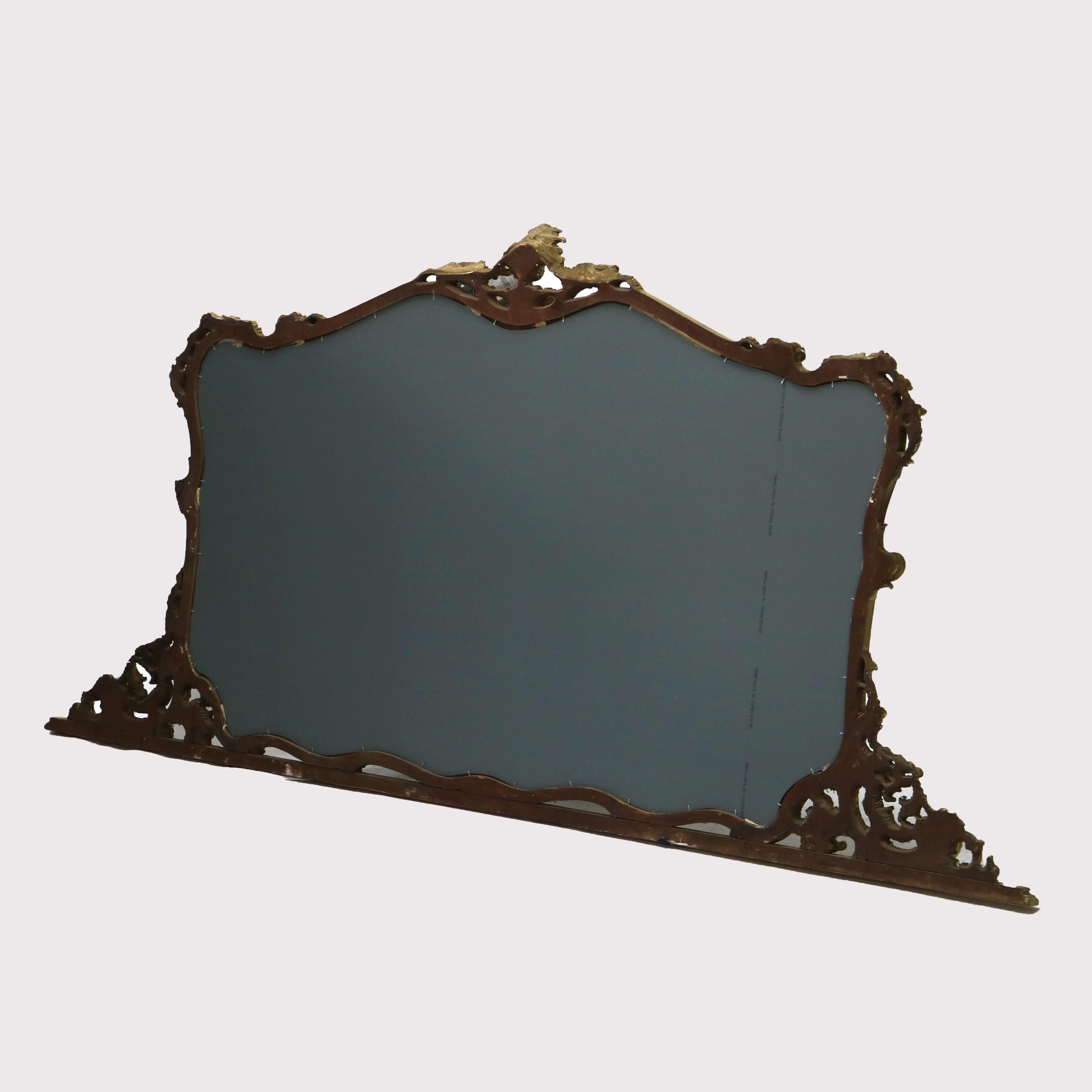 Antique French Louis XIV Giltwood Triptych Foliate Form Over Mantle Mirror XIXC in vendita 4