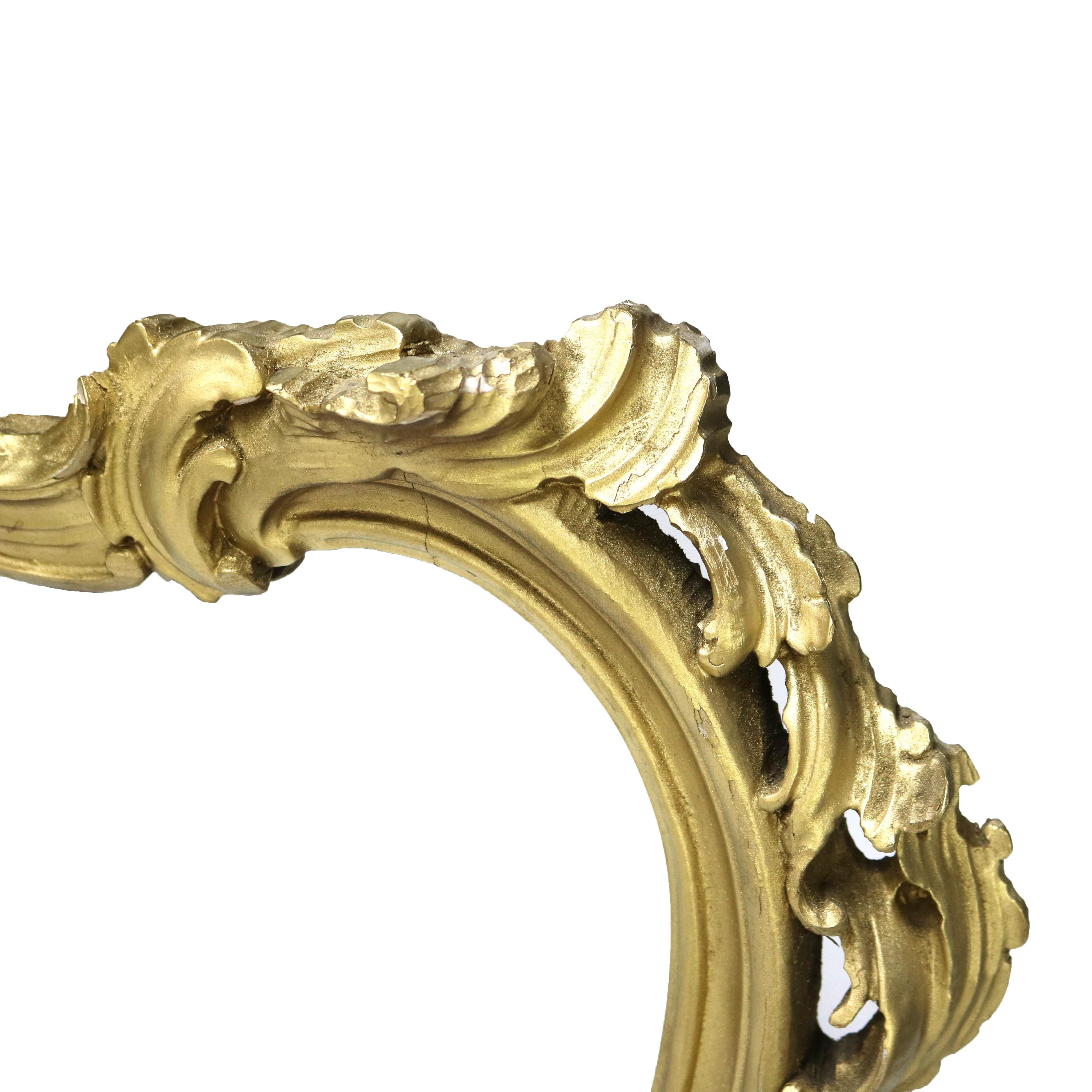 Francese Antique French Louis XIV Giltwood Triptych Foliate Form Over Mantle Mirror XIXC in vendita