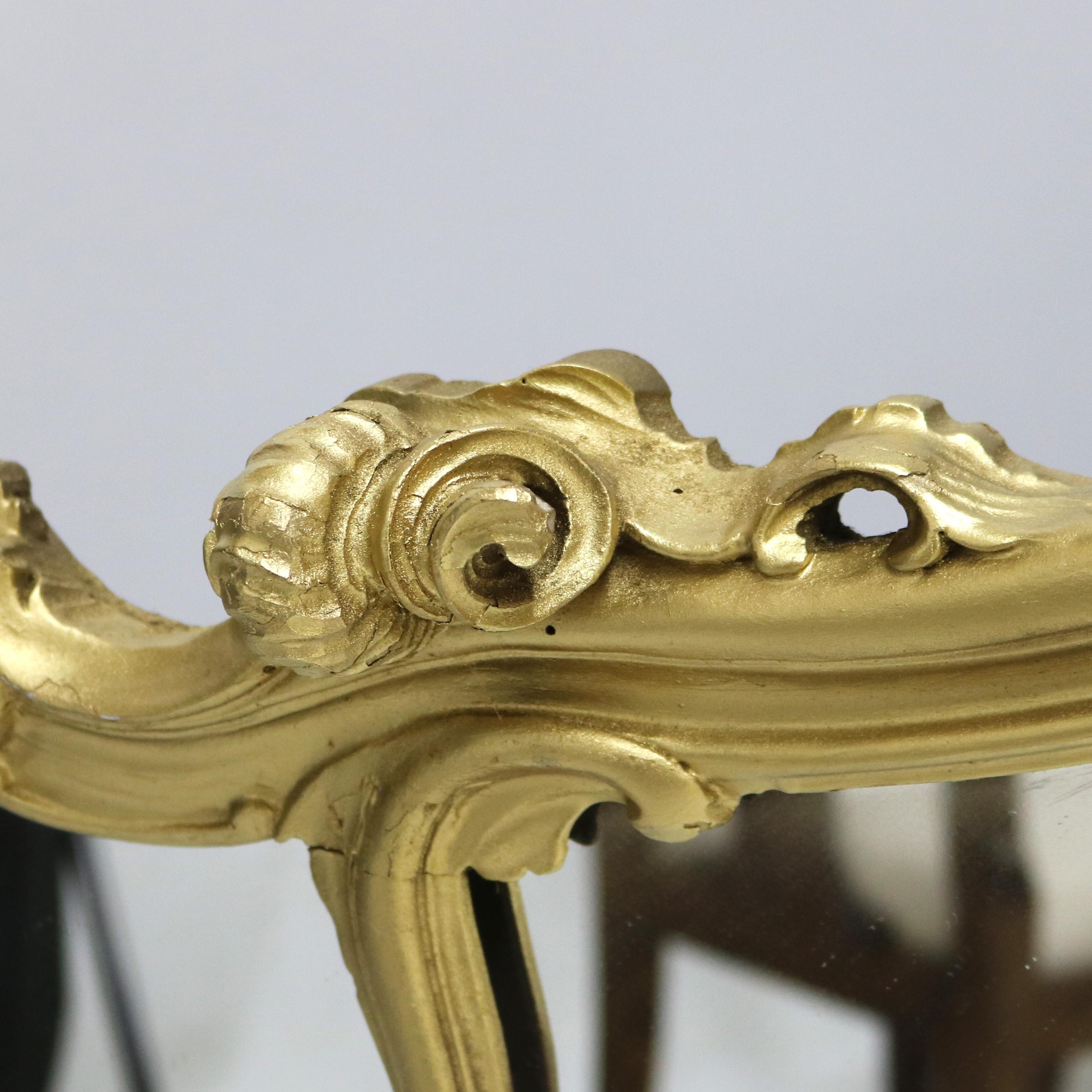 Dorato Antique French Louis XIV Giltwood Triptych Foliate Form Over Mantle Mirror XIXC in vendita