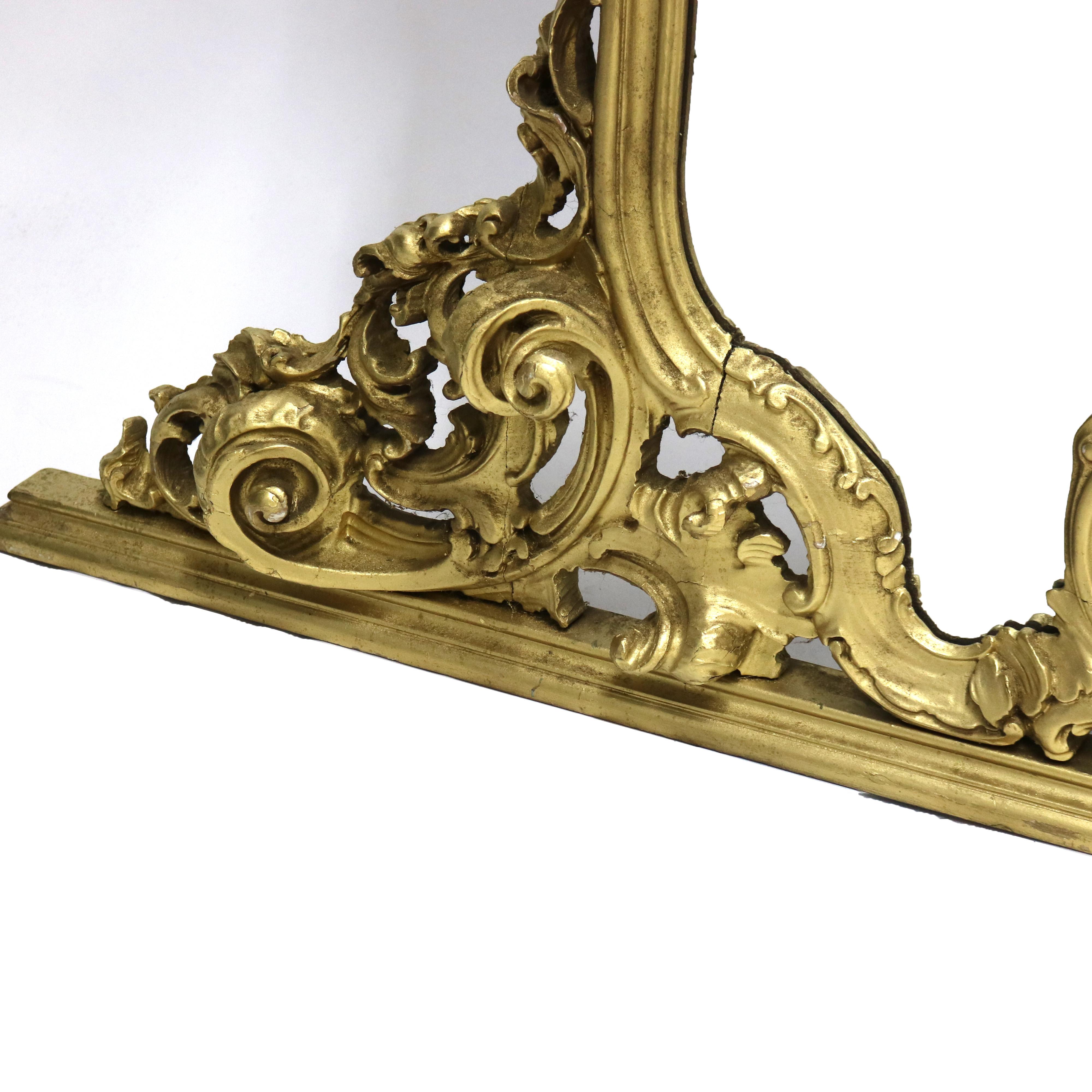 Antique French Louis XIV Giltwood Triptych Foliate Form Over Mantle Mirror XIXC In condizioni buone in vendita a Big Flats, NY