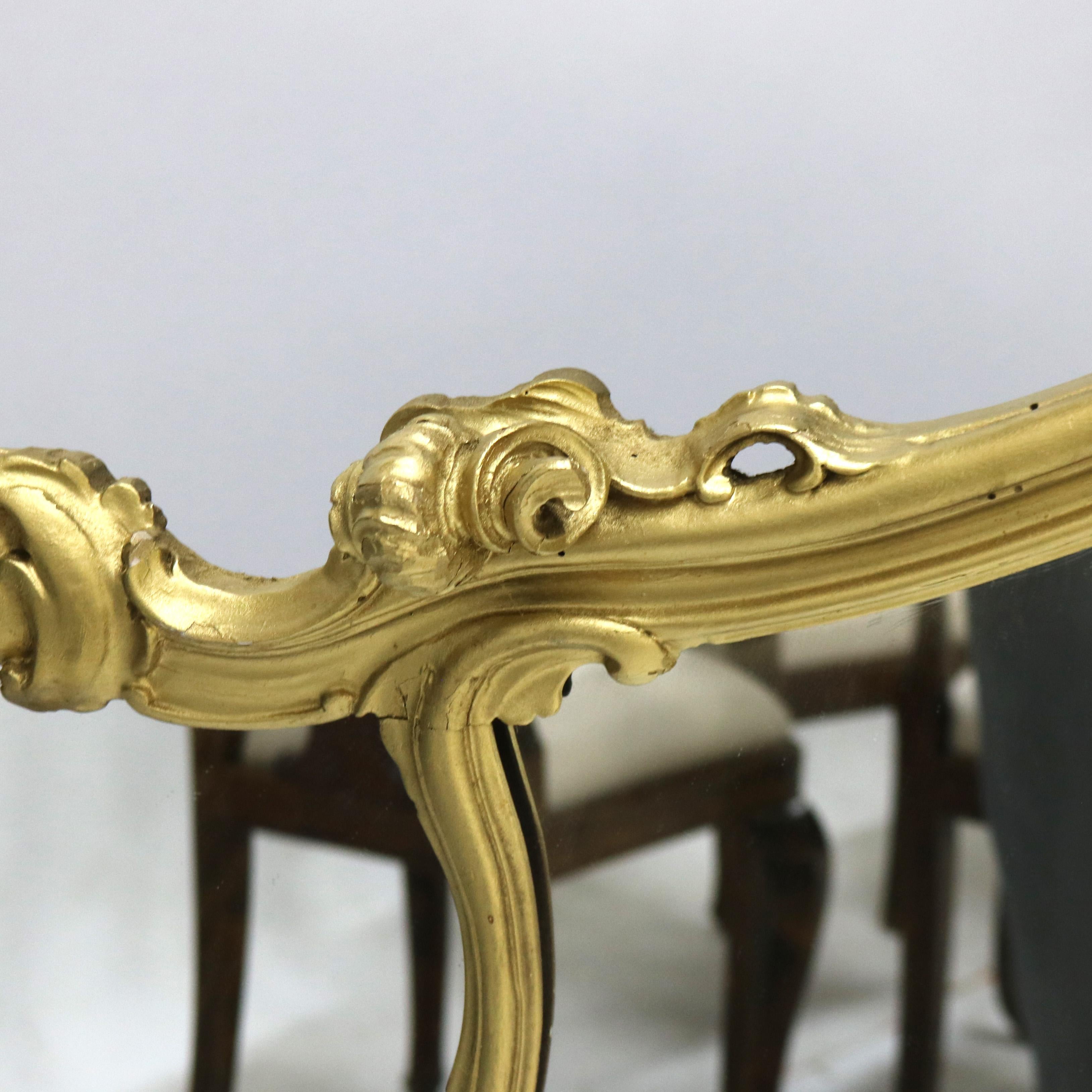 XIX secolo Antique French Louis XIV Giltwood Triptych Foliate Form Over Mantle Mirror XIXC in vendita