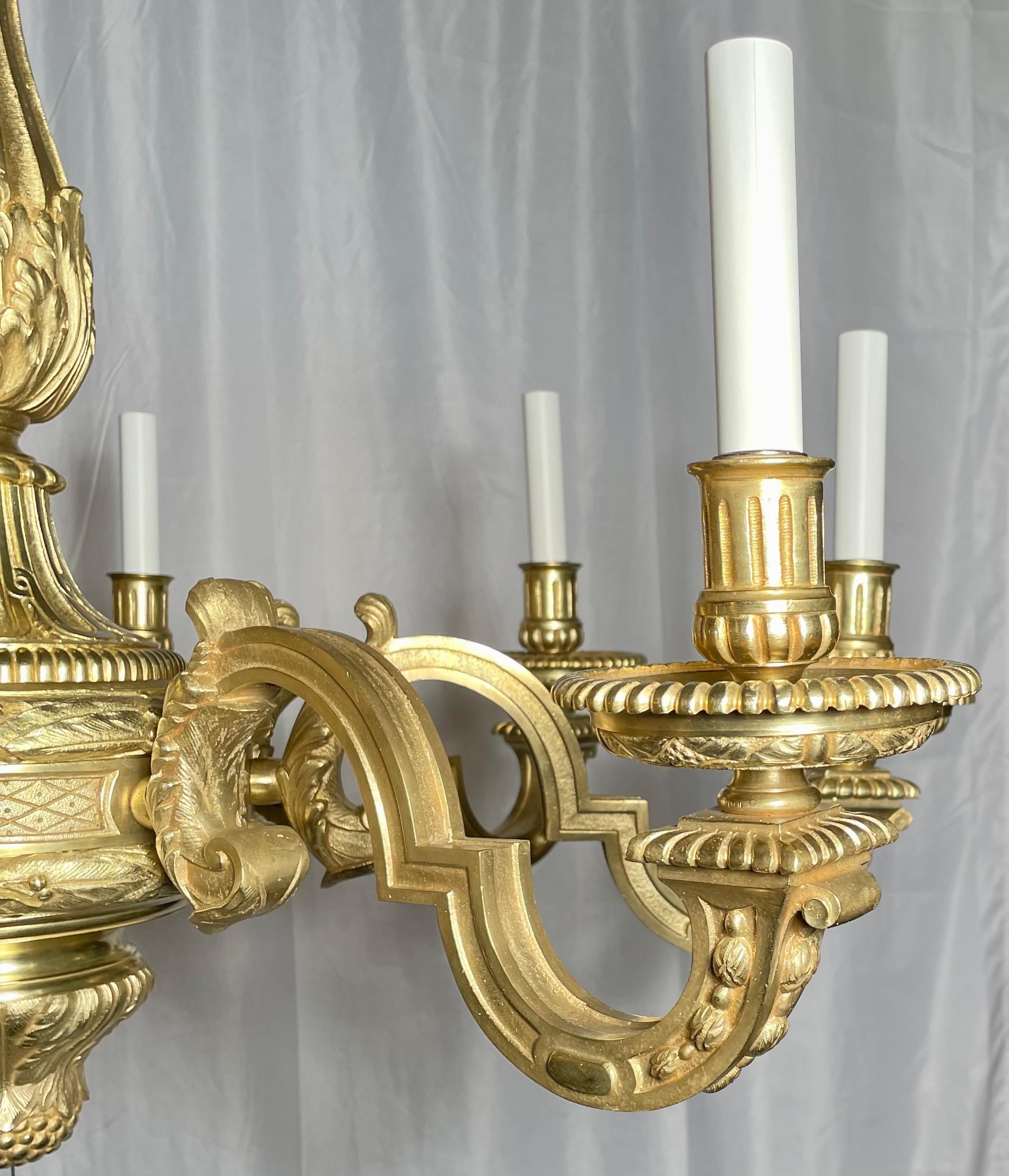 Antique French Louis XIV gold bronze chandelier, circa 1900.