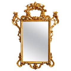 Antique French Louis XIV Gold Giltwood Foliate Wall Mirror, circa 1920