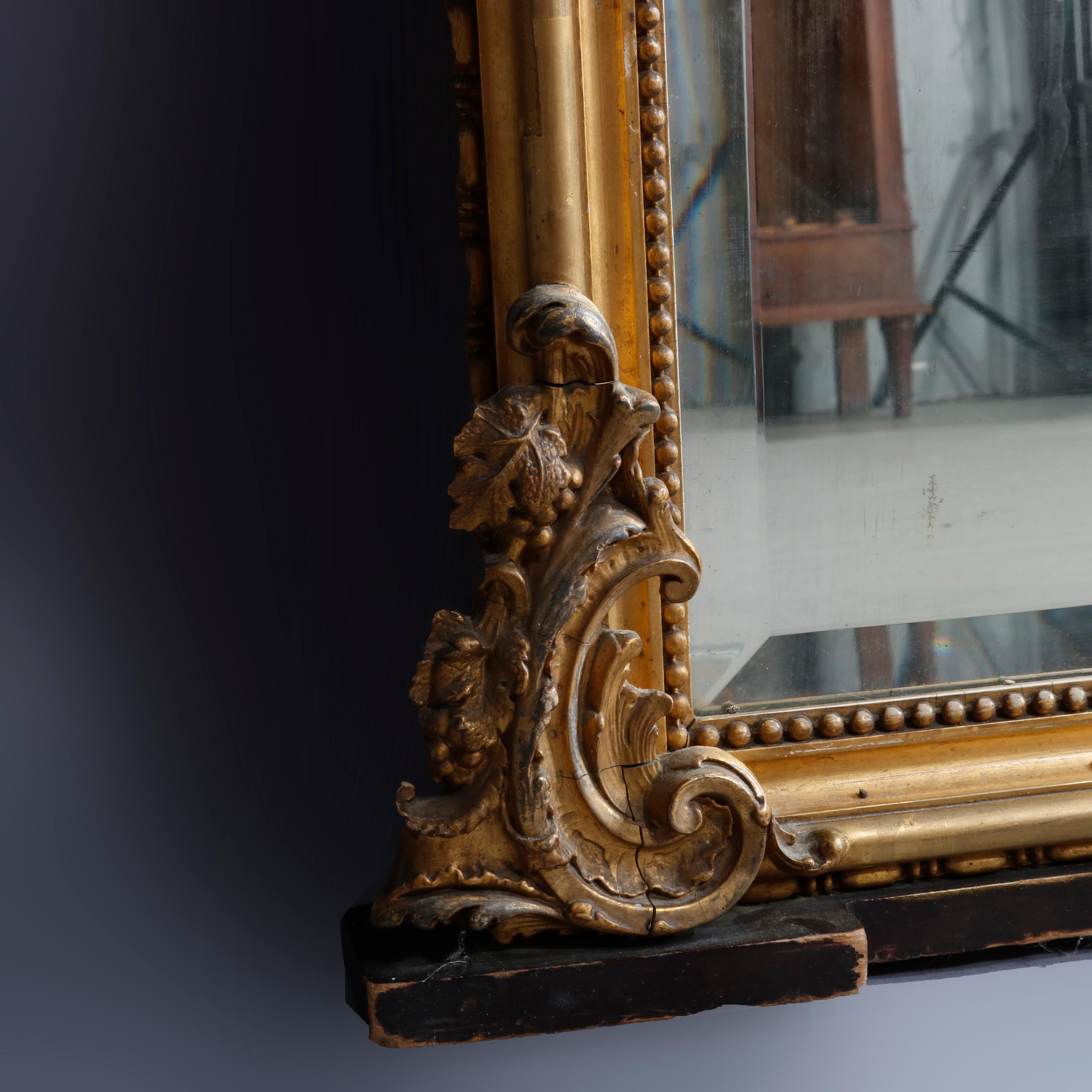 Antique French Louis XIV Gold Giltwood over Mantle Mirror, circa 1890 3