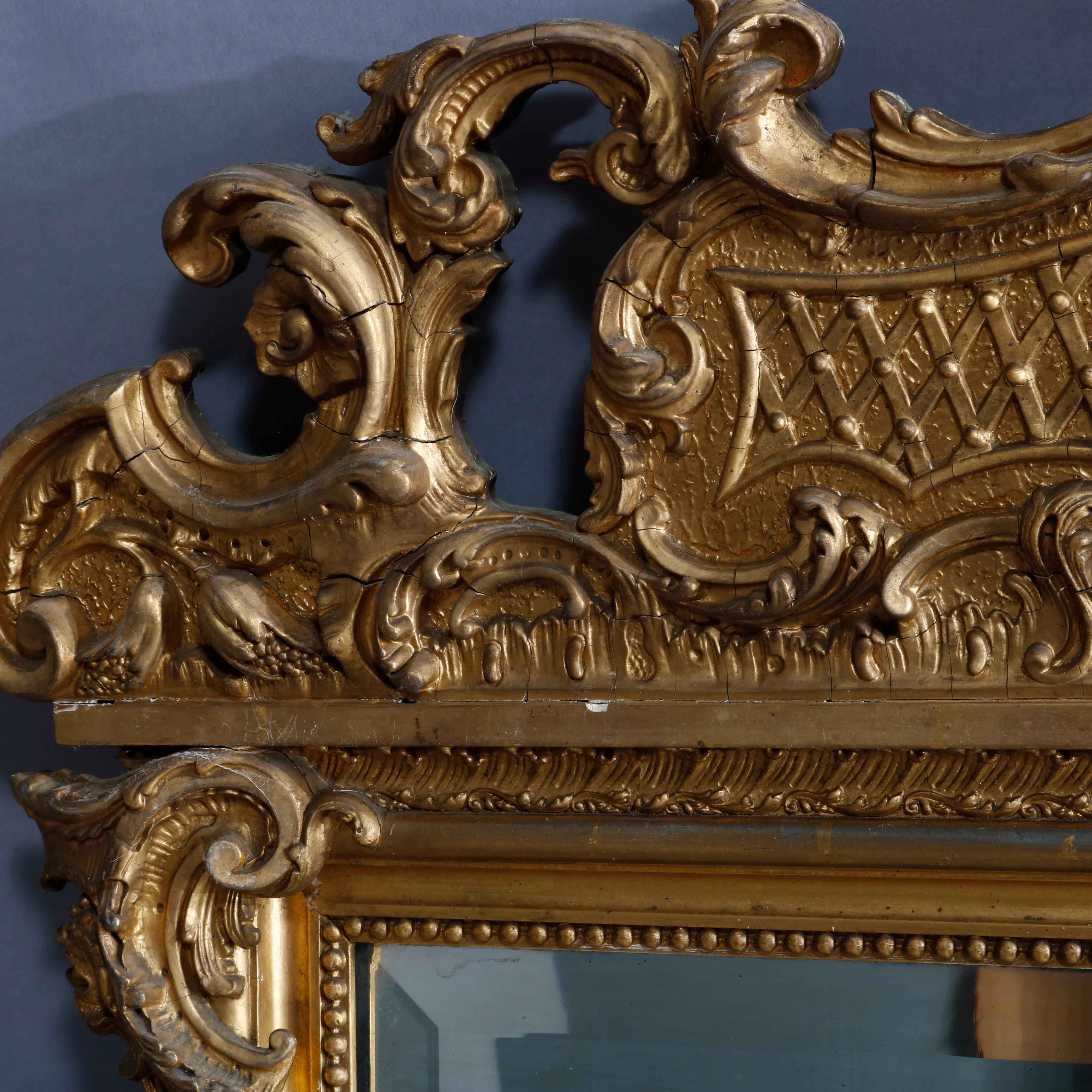 19th Century Antique French Louis XIV Gold Giltwood over Mantle Mirror, circa 1890