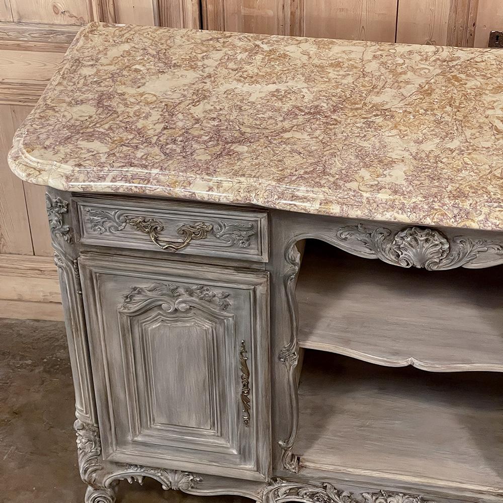 Antique French Louis XIV Gray Washed Fruitwood Marble Top Buffet For Sale 4