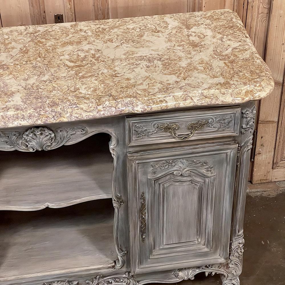 Antique French Louis XIV Gray Washed Fruitwood Marble Top Buffet For Sale 5