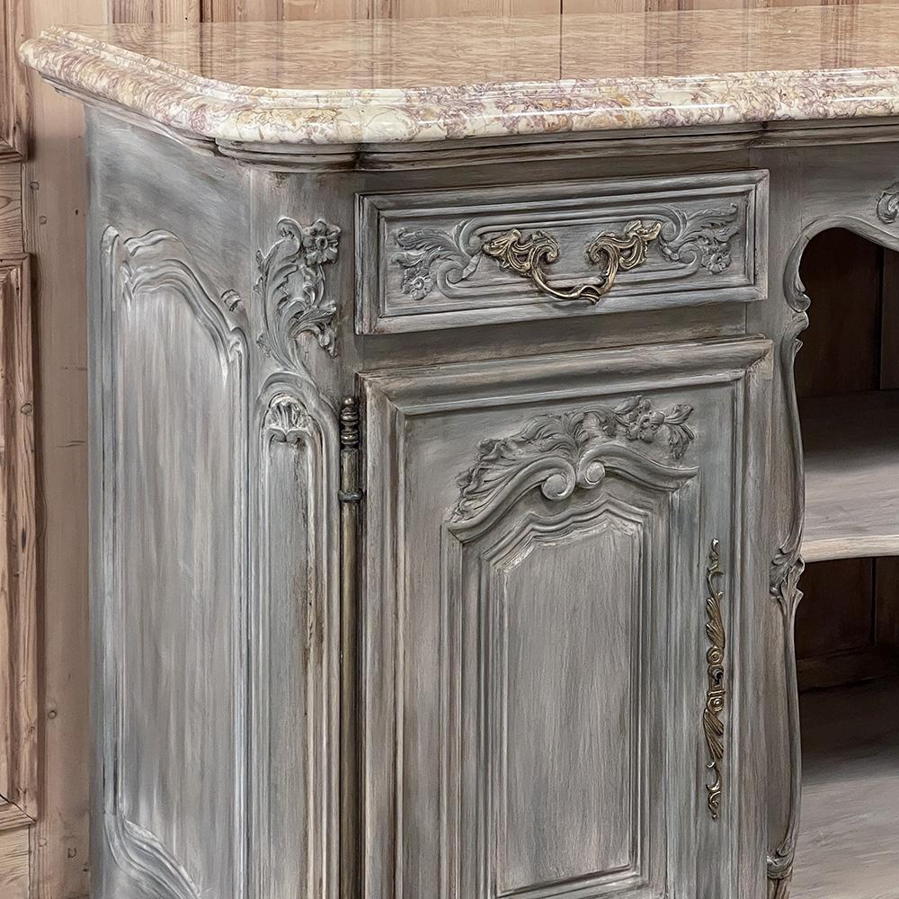 Antique French Louis XIV Gray Washed Fruitwood Marble Top Buffet For Sale 6