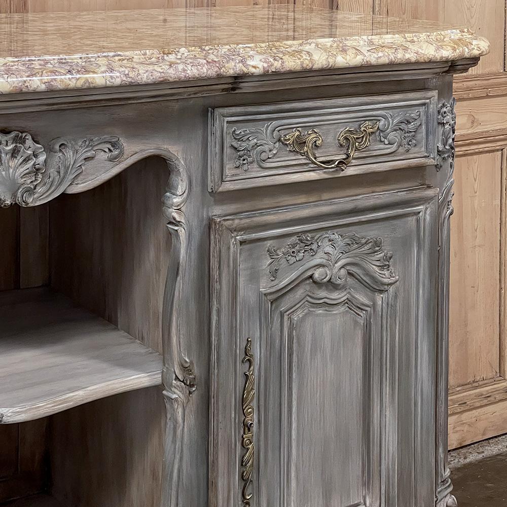 Antique French Louis XIV Gray Washed Fruitwood Marble Top Buffet For Sale 9