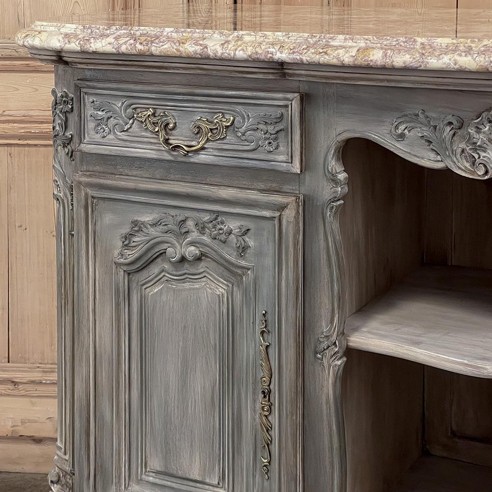 Antique French Louis XIV Gray Washed Fruitwood Marble Top Buffet For Sale 13