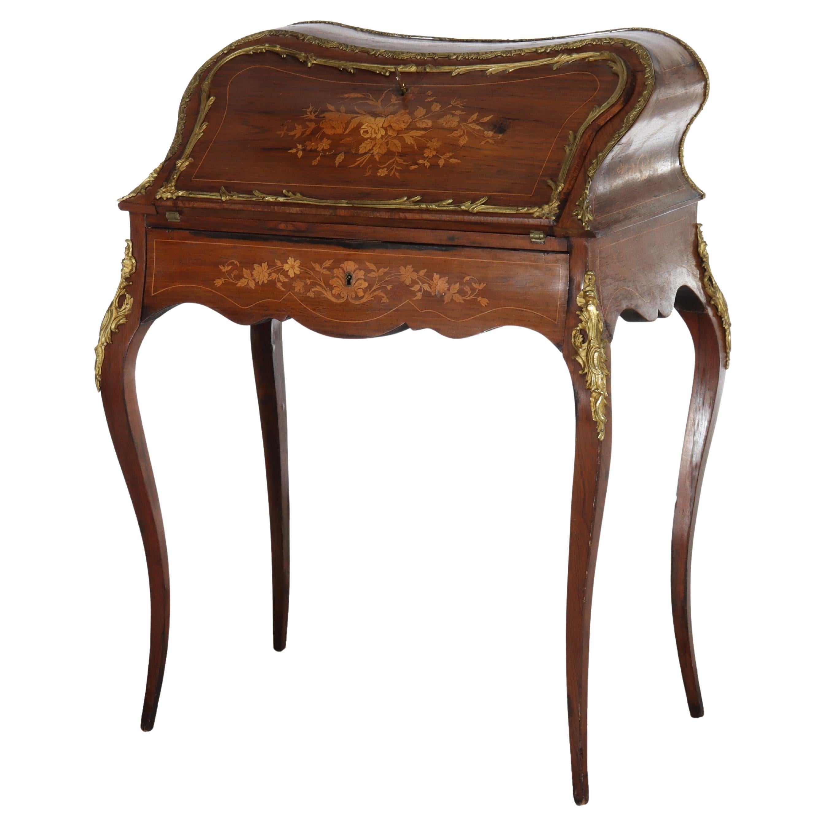 Antique French Louis XIV Inlaid Rosewood 
Ormolu Lady’s Desk C1890 For Sale