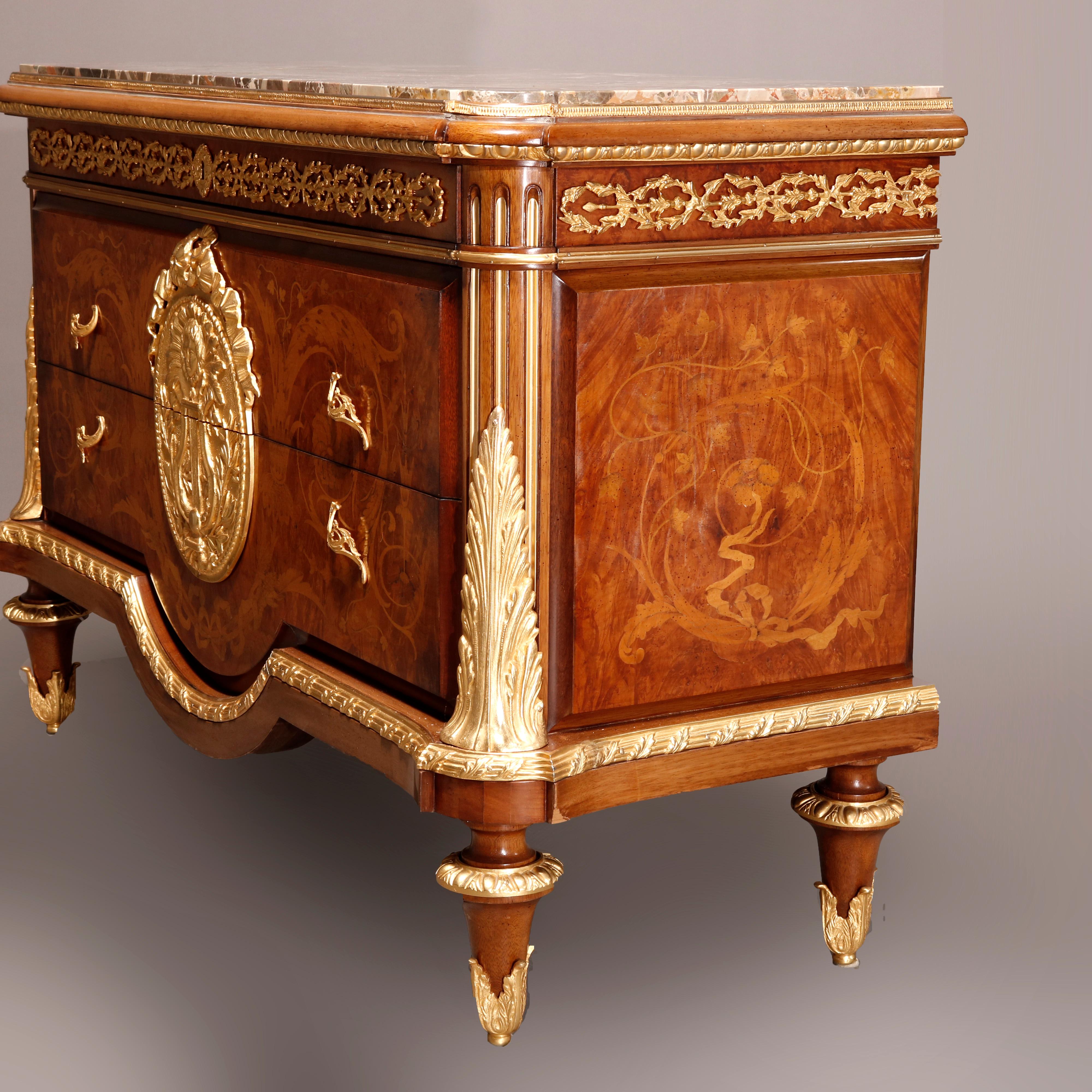 Antique French Empire Inlaid Satinwood, Marble, & Bronze Commode, 20th C 9