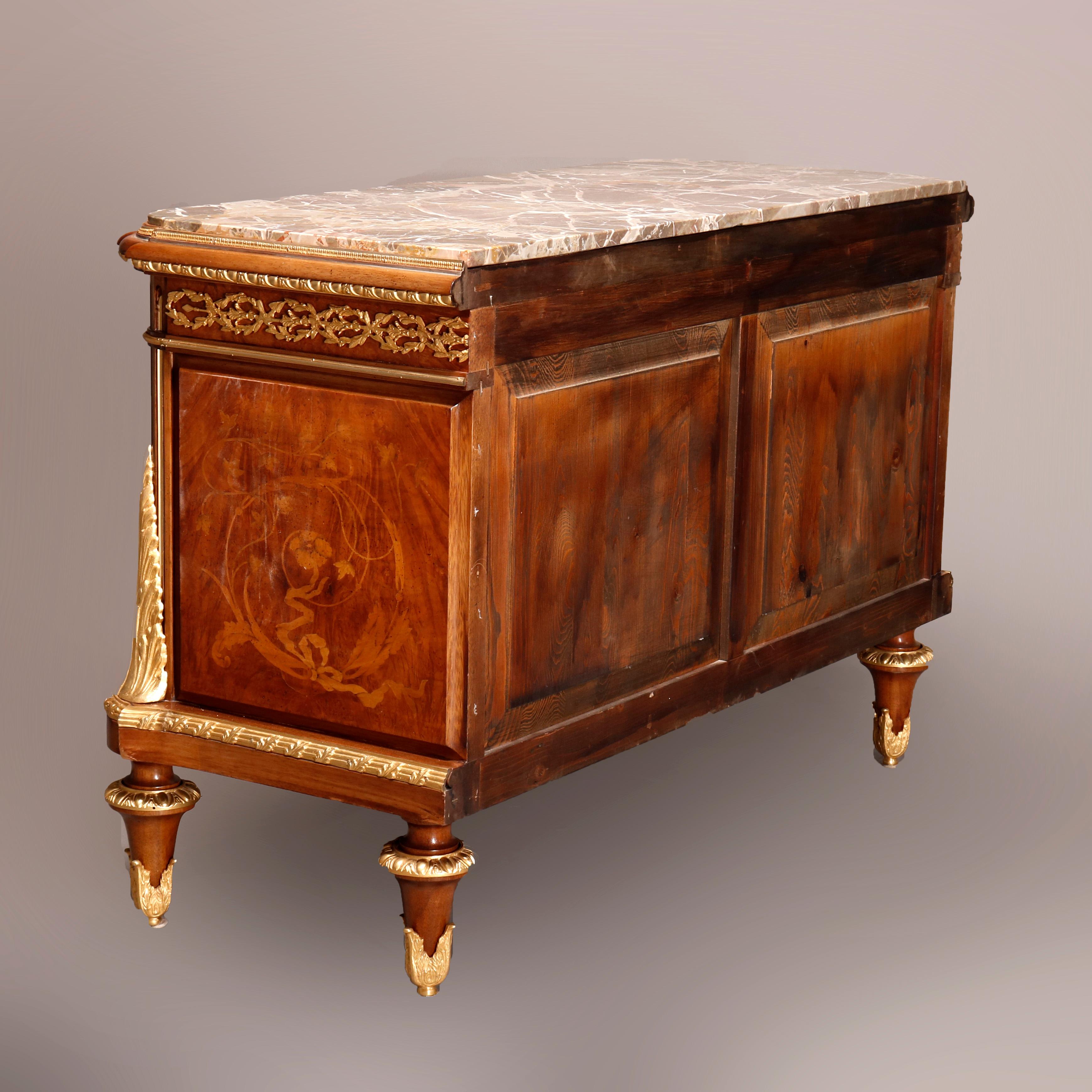 Antique French Empire Inlaid Satinwood, Marble, & Bronze Commode, 20th C 10