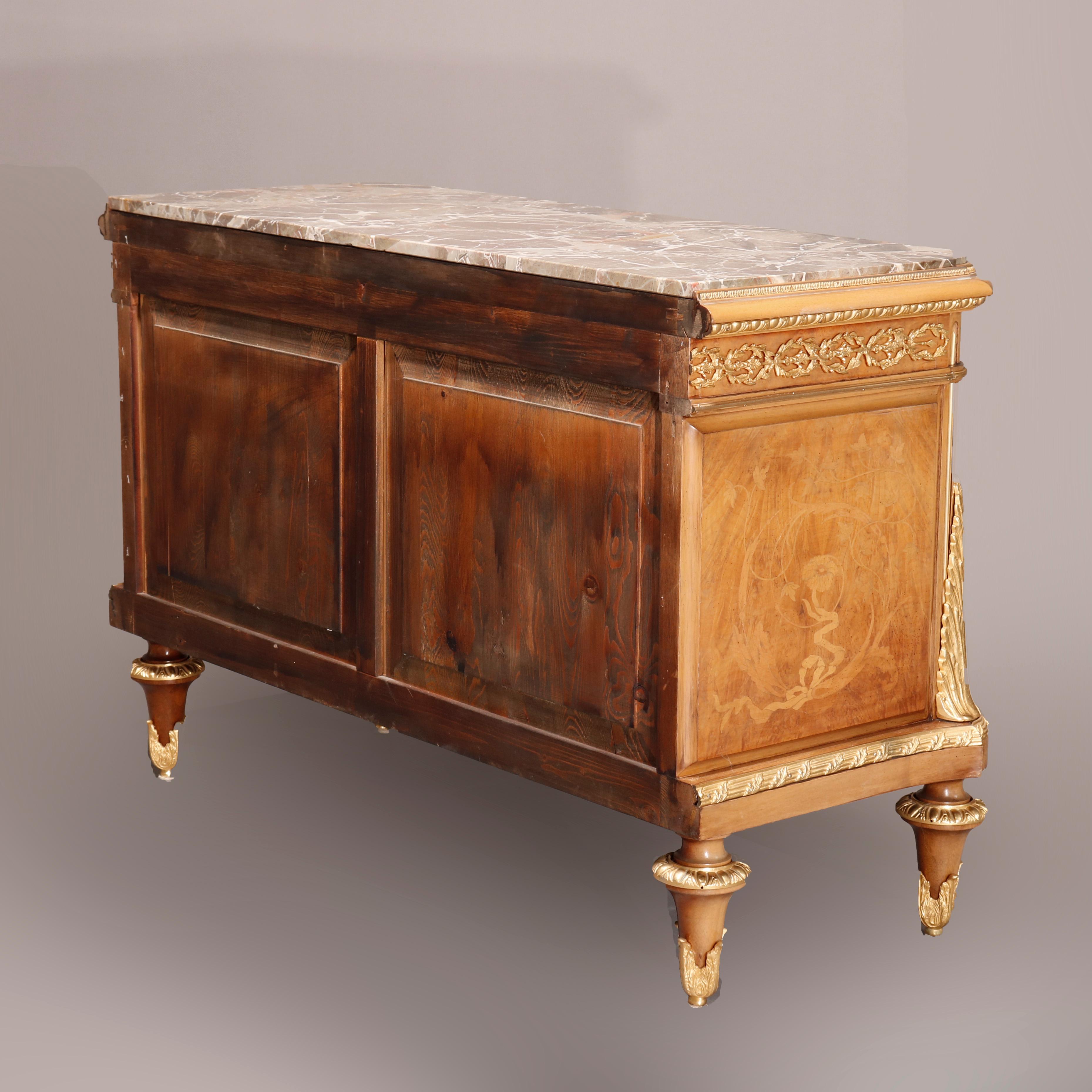 Antique French Empire Inlaid Satinwood, Marble, & Bronze Commode, 20th C 11