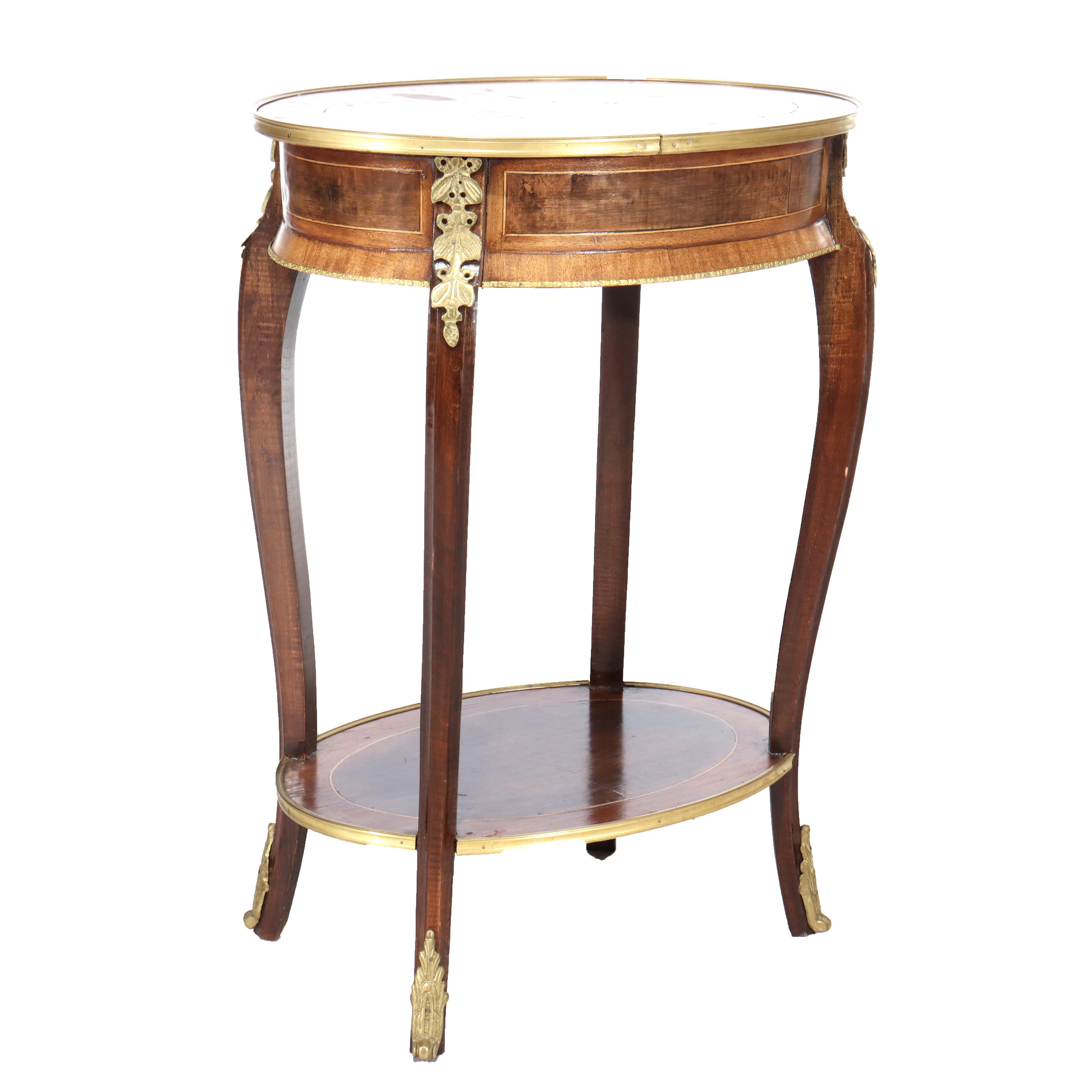 Antique French Louis XIV Mahogany, Burl & Ormolu One Drawer Stand C1930 For Sale 7