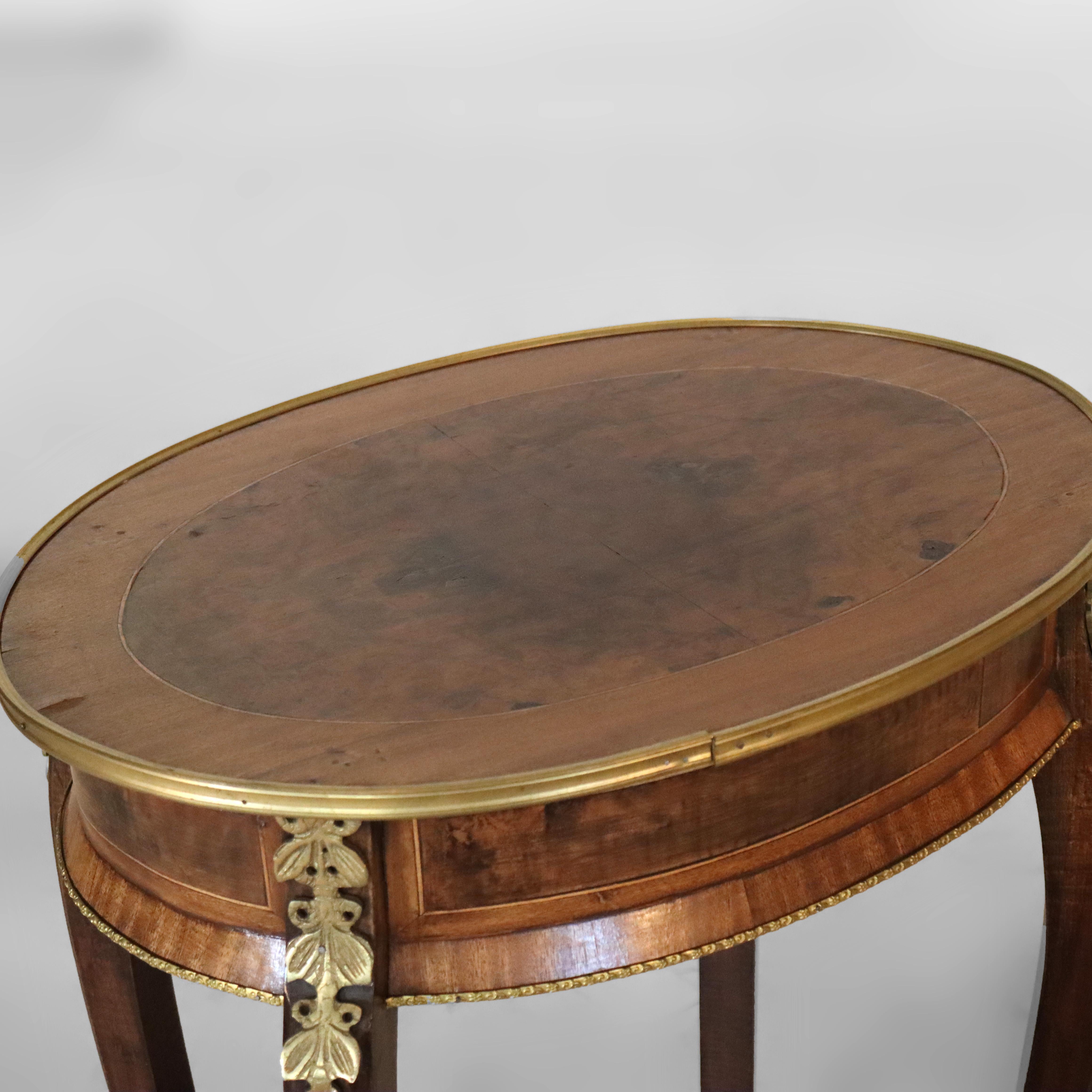 Antique French Louis XIV Mahogany, Burl & Ormolu One Drawer Stand C1930 For Sale 10