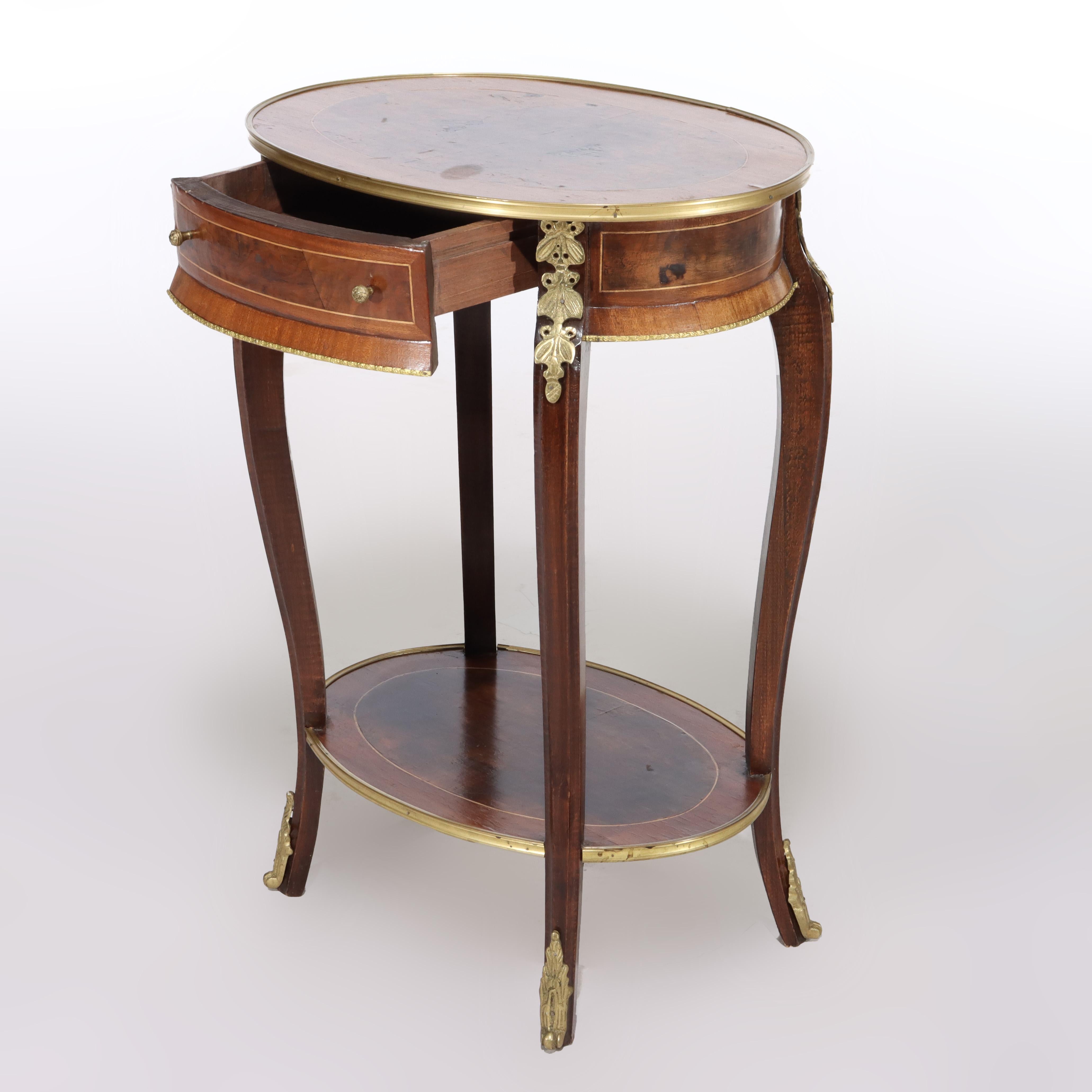 ***Reduced In-House Delivery Rates - Click on “Ask Seller” to Request a Quote***
Antique French Louis XIV Mahogany, Burl & Ormolu Single Drawer Stand C1930.     
Measures - 27.75