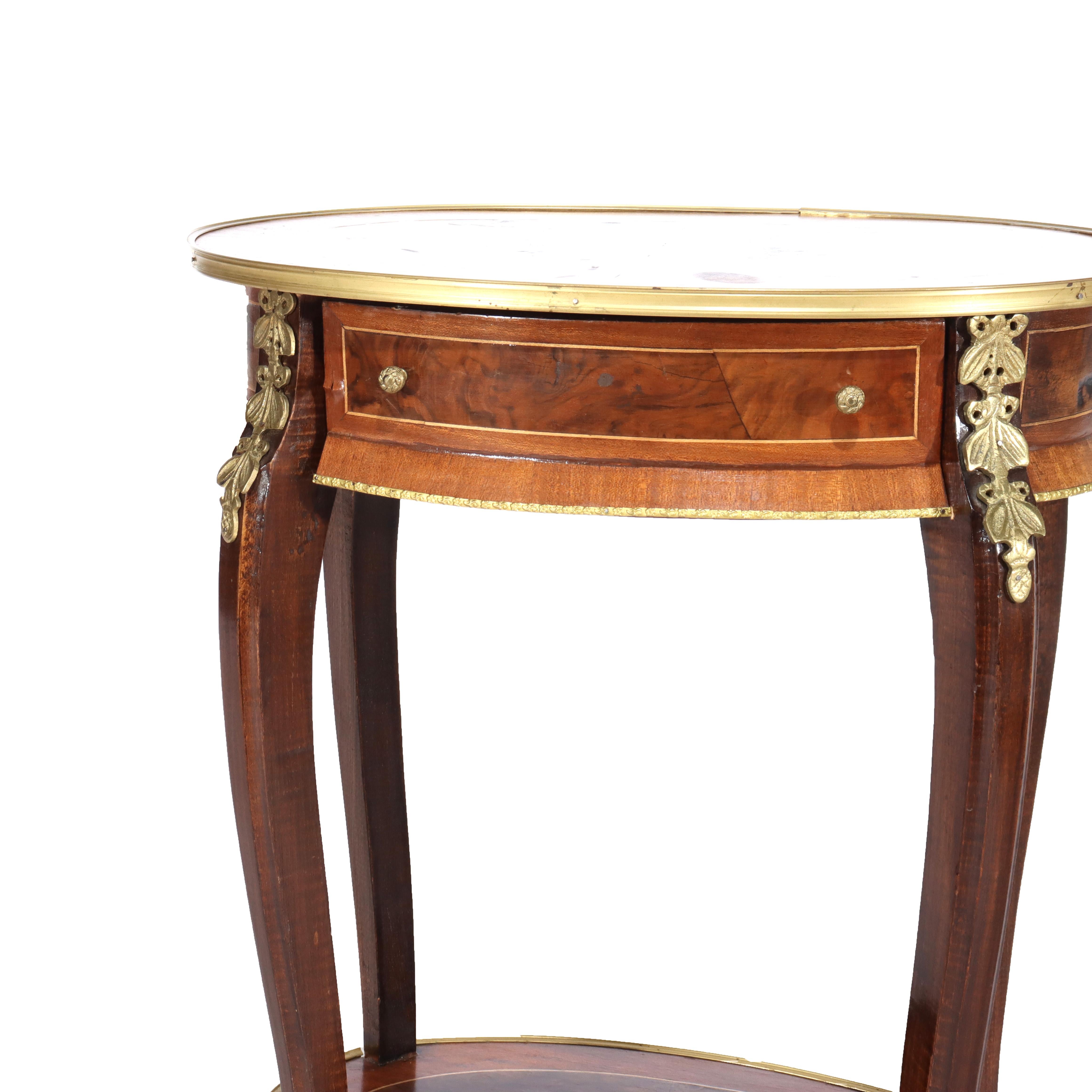 Antique French Louis XIV Mahogany, Burl & Ormolu One Drawer Stand C1930 For Sale 1