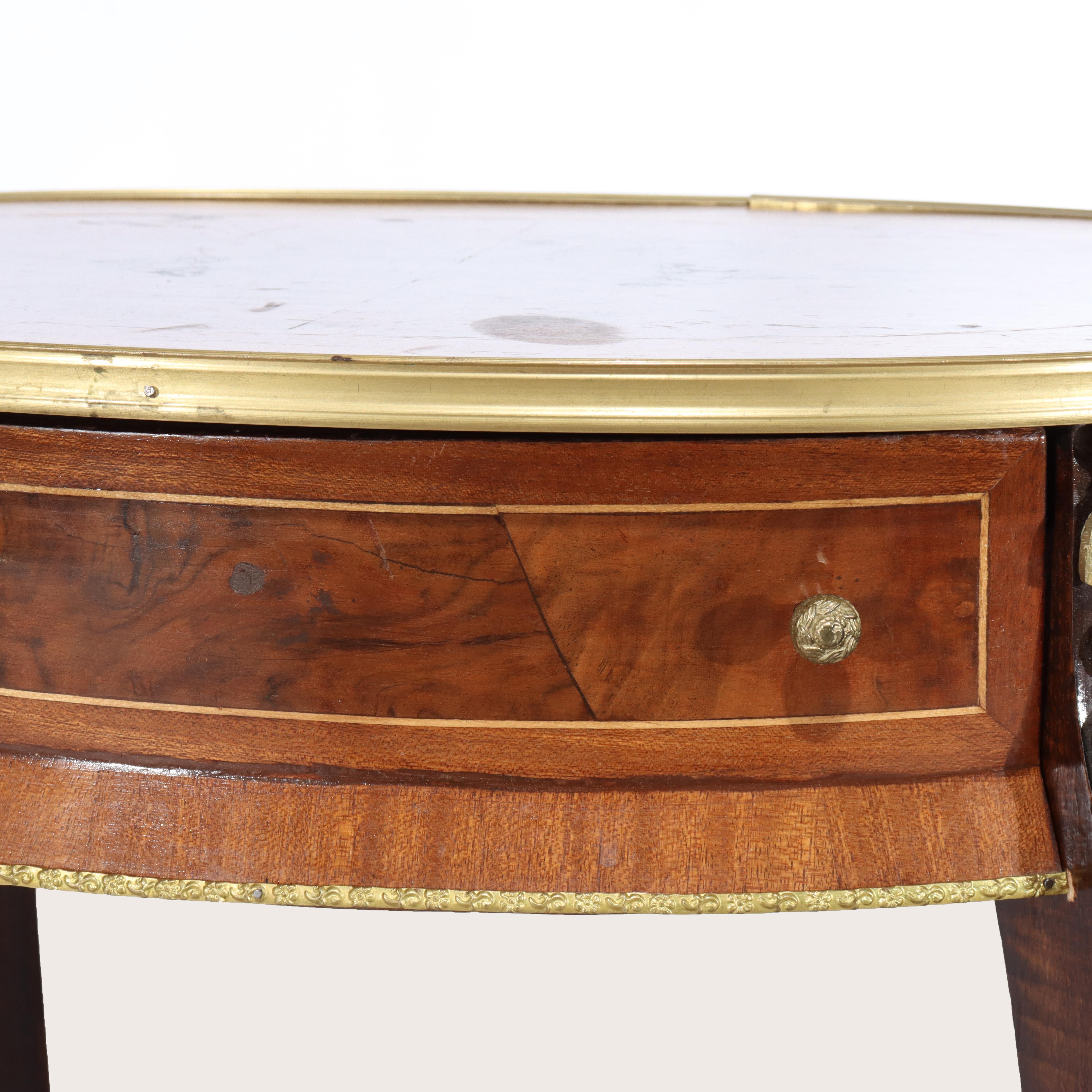 Antique French Louis XIV Mahogany, Burl & Ormolu One Drawer Stand C1930 For Sale 2
