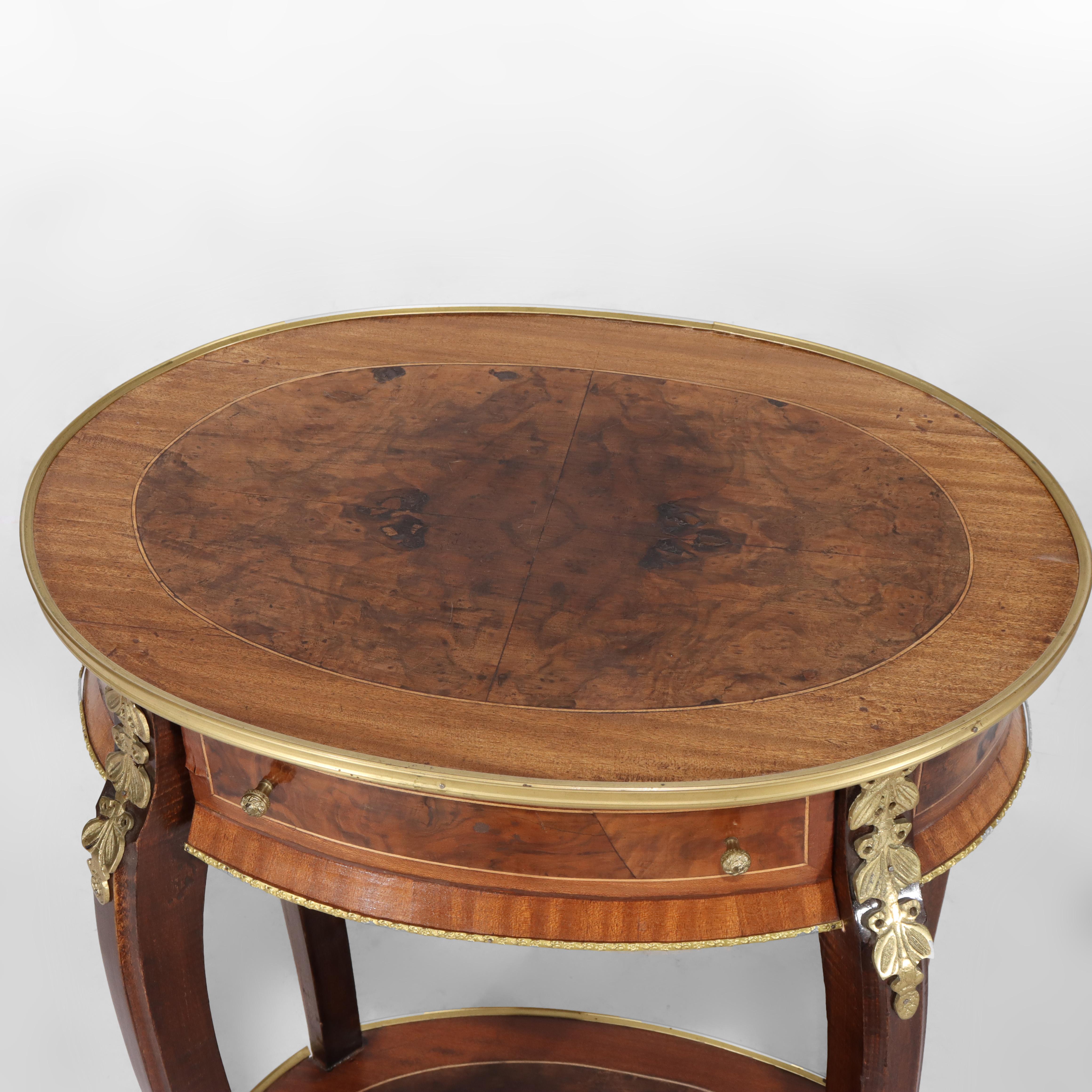 Antique French Louis XIV Mahogany, Burl & Ormolu One Drawer Stand C1930 For Sale 3