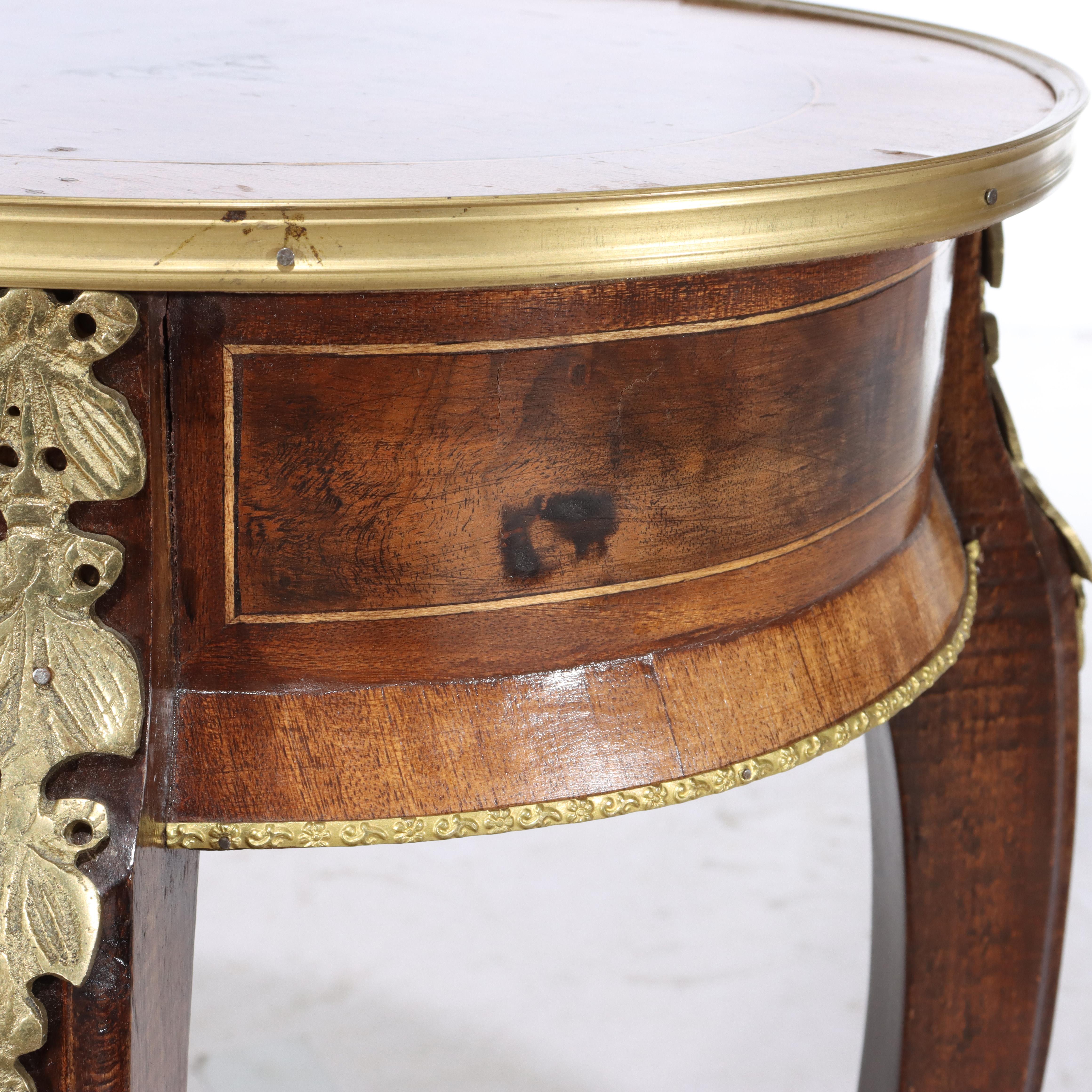Antique French Louis XIV Mahogany, Burl & Ormolu One Drawer Stand C1930 For Sale 4