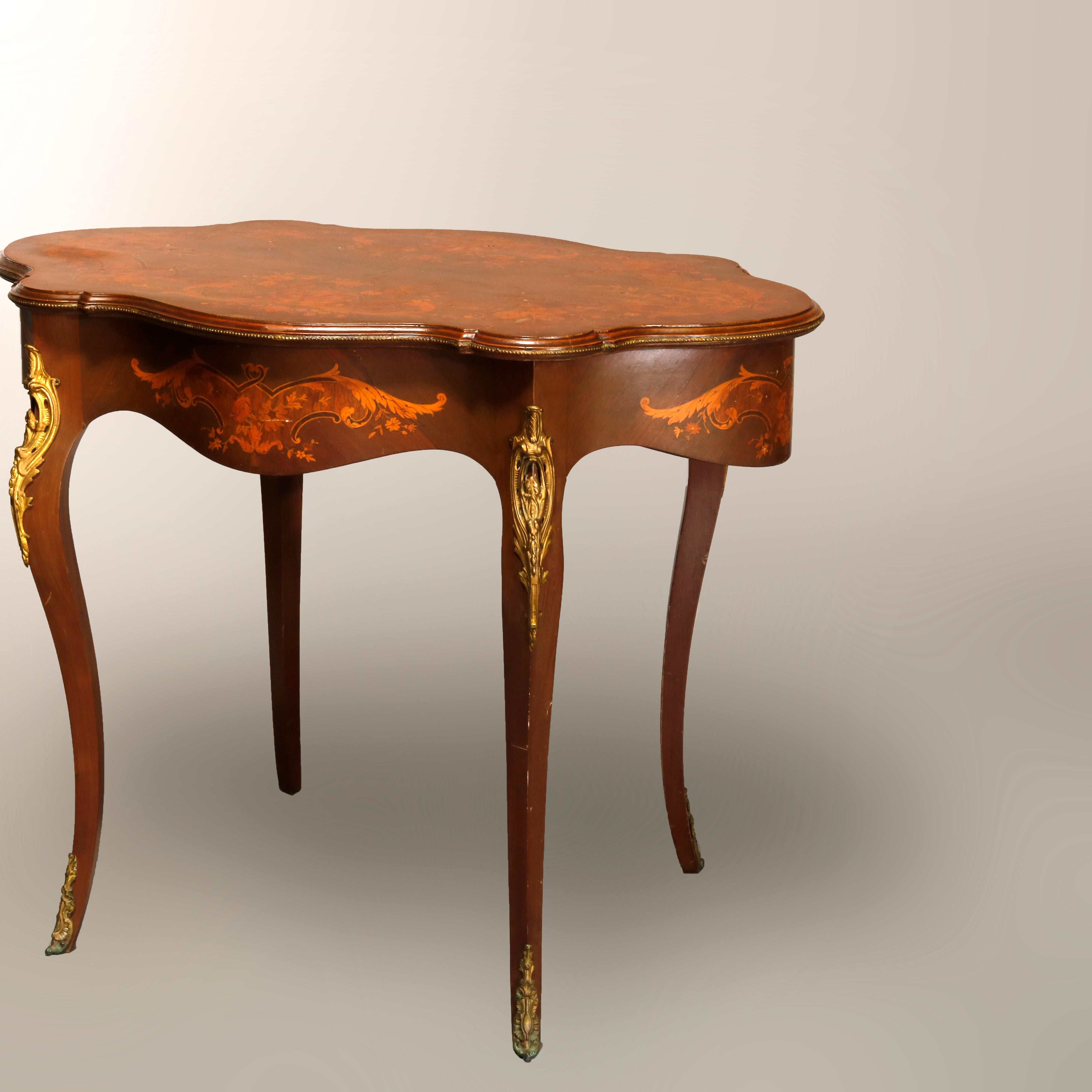Antique French Louis XIV Mahogany Marquetry & Ormolu Turtle Top Table, c1870 5