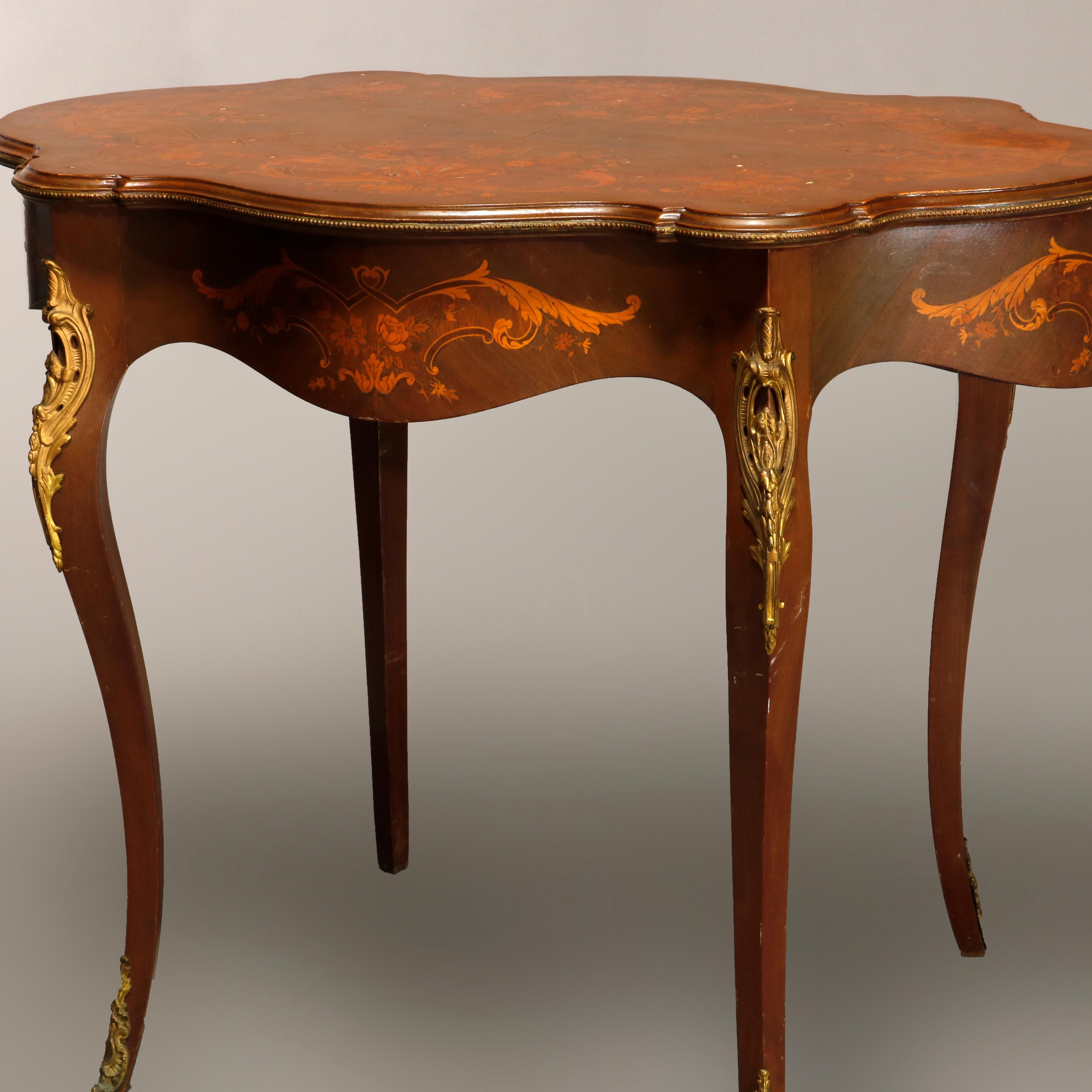 Antique French Louis XIV Mahogany Marquetry & Ormolu Turtle Top Table, c1870 6