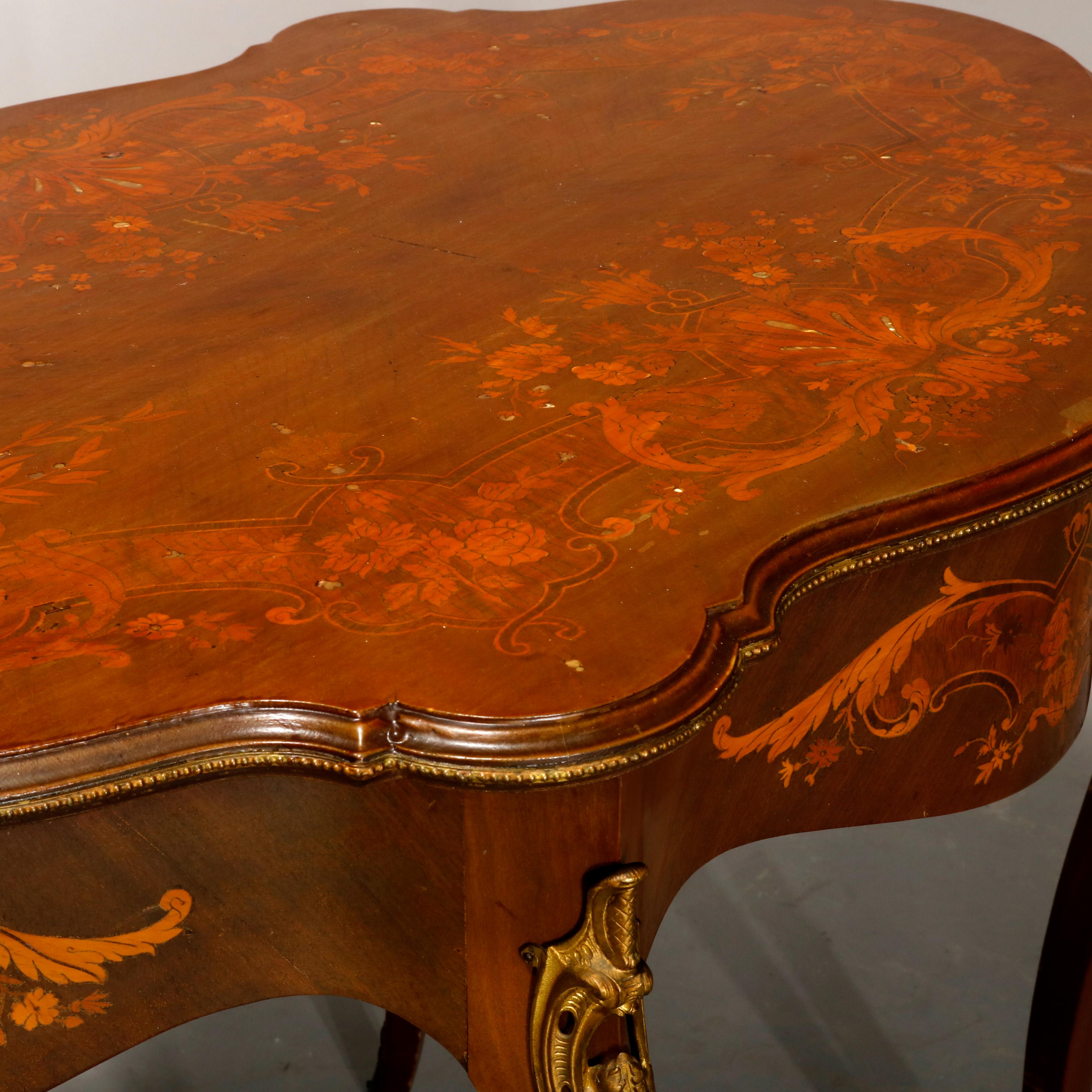 Antique French Louis XIV Mahogany Marquetry & Ormolu Turtle Top Table, c1870 In Good Condition In Big Flats, NY