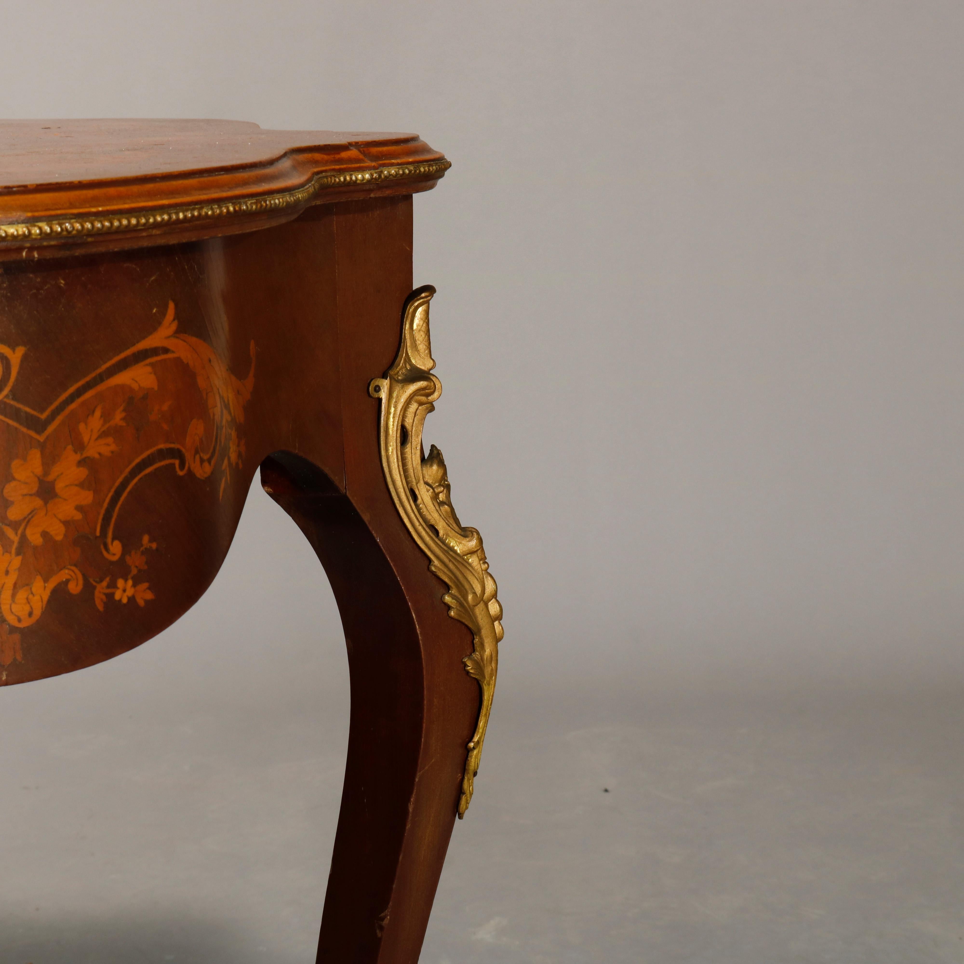 Antique French Louis XIV Mahogany Marquetry & Ormolu Turtle Top Table, c1870 1