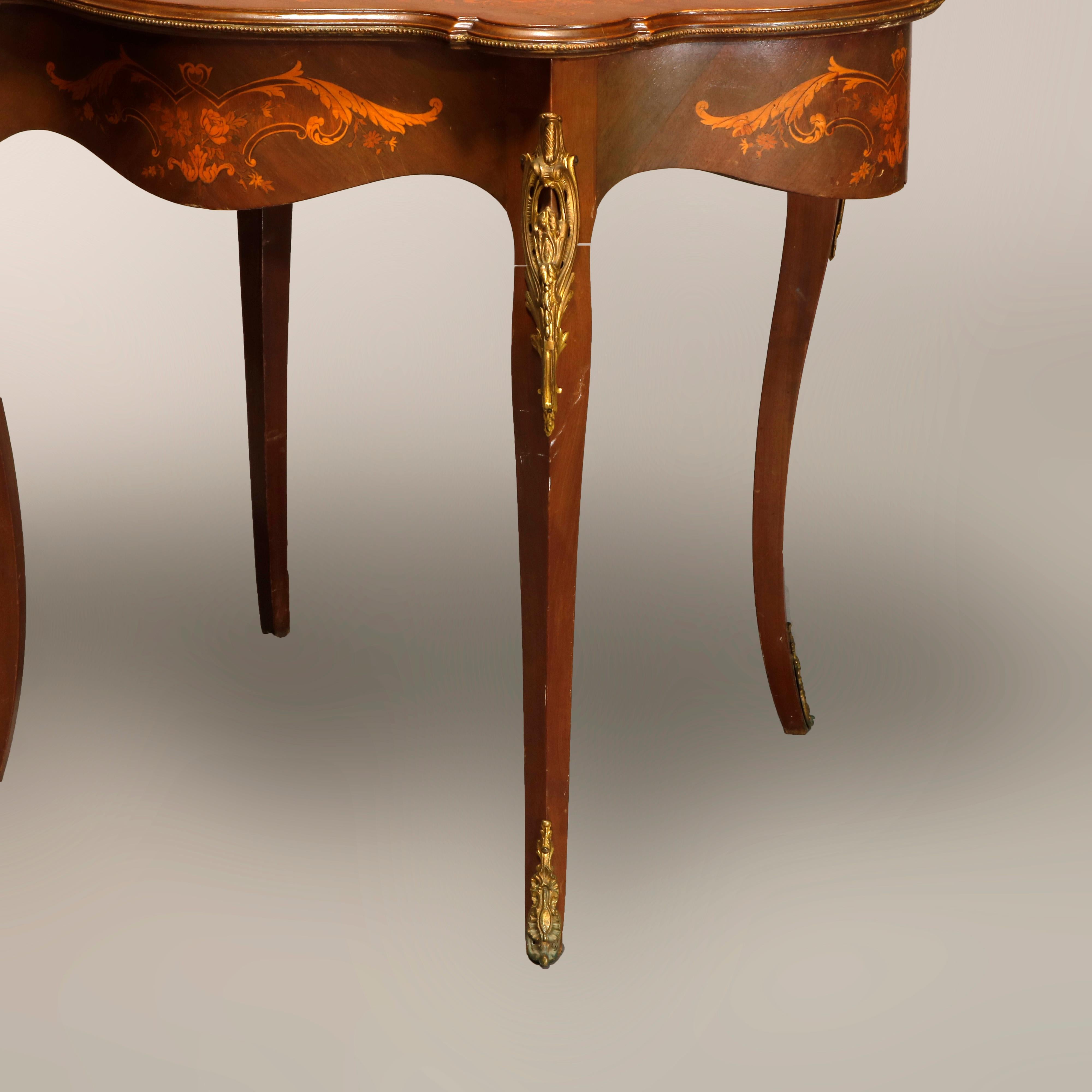 Antique French Louis XIV Mahogany Marquetry & Ormolu Turtle Top Table, c1870 2
