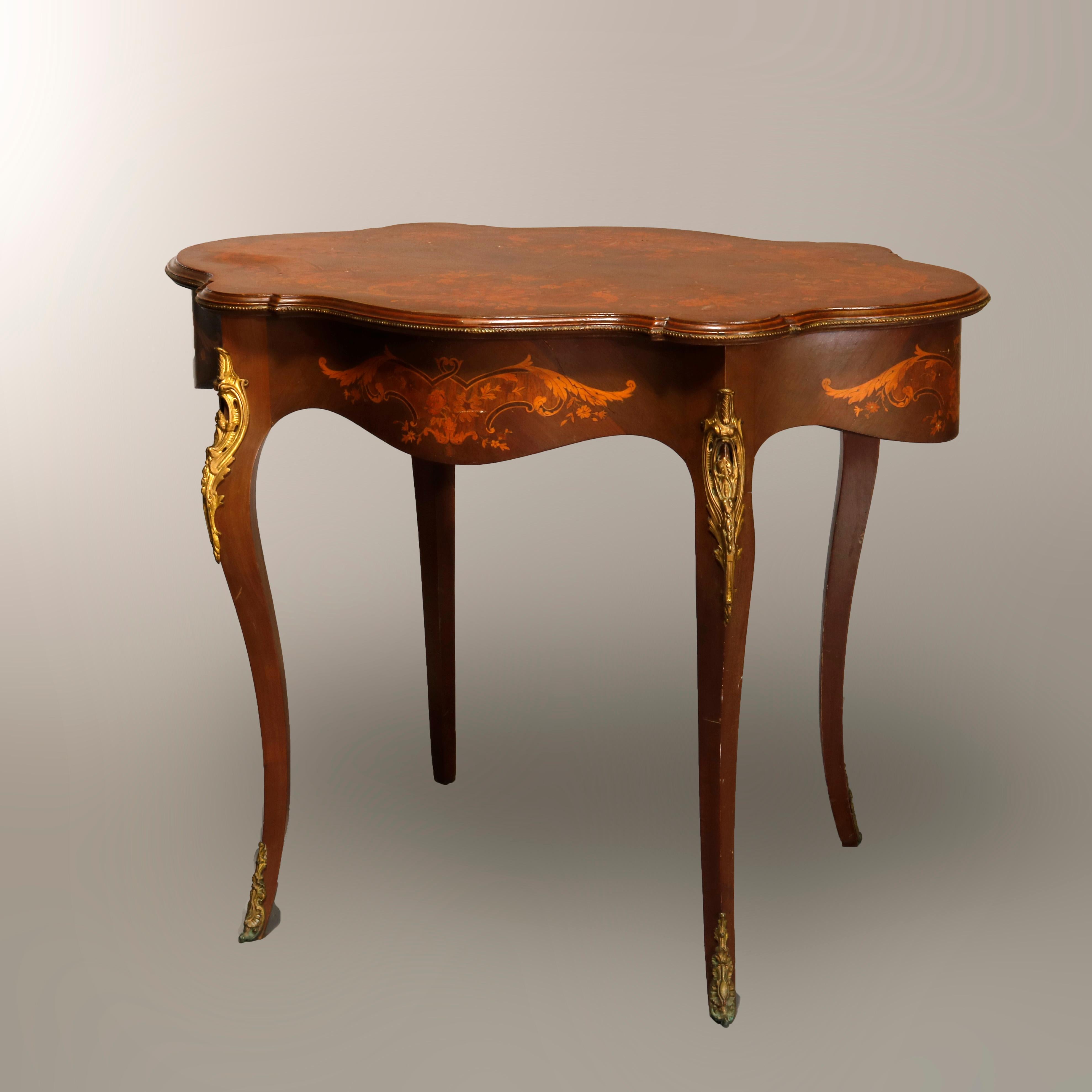 Antique French Louis XIV Mahogany Marquetry & Ormolu Turtle Top Table, c1870 3