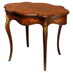 Antique French Louis XIV Mahogany Marquetry & Ormolu Turtle Top Table, c1870