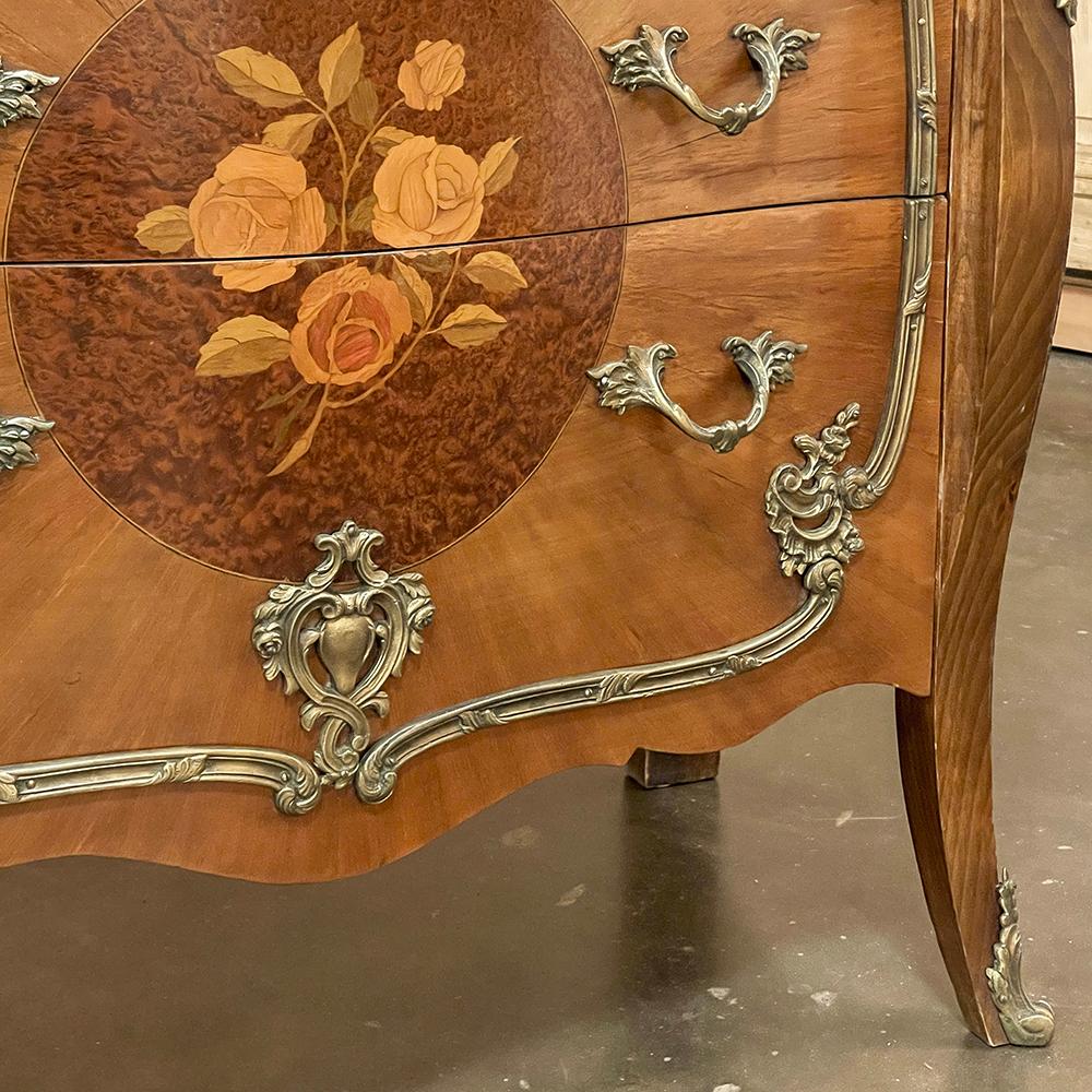 Antique French Louis XIV Marble Top Marquetry Bombe Commode For Sale 5