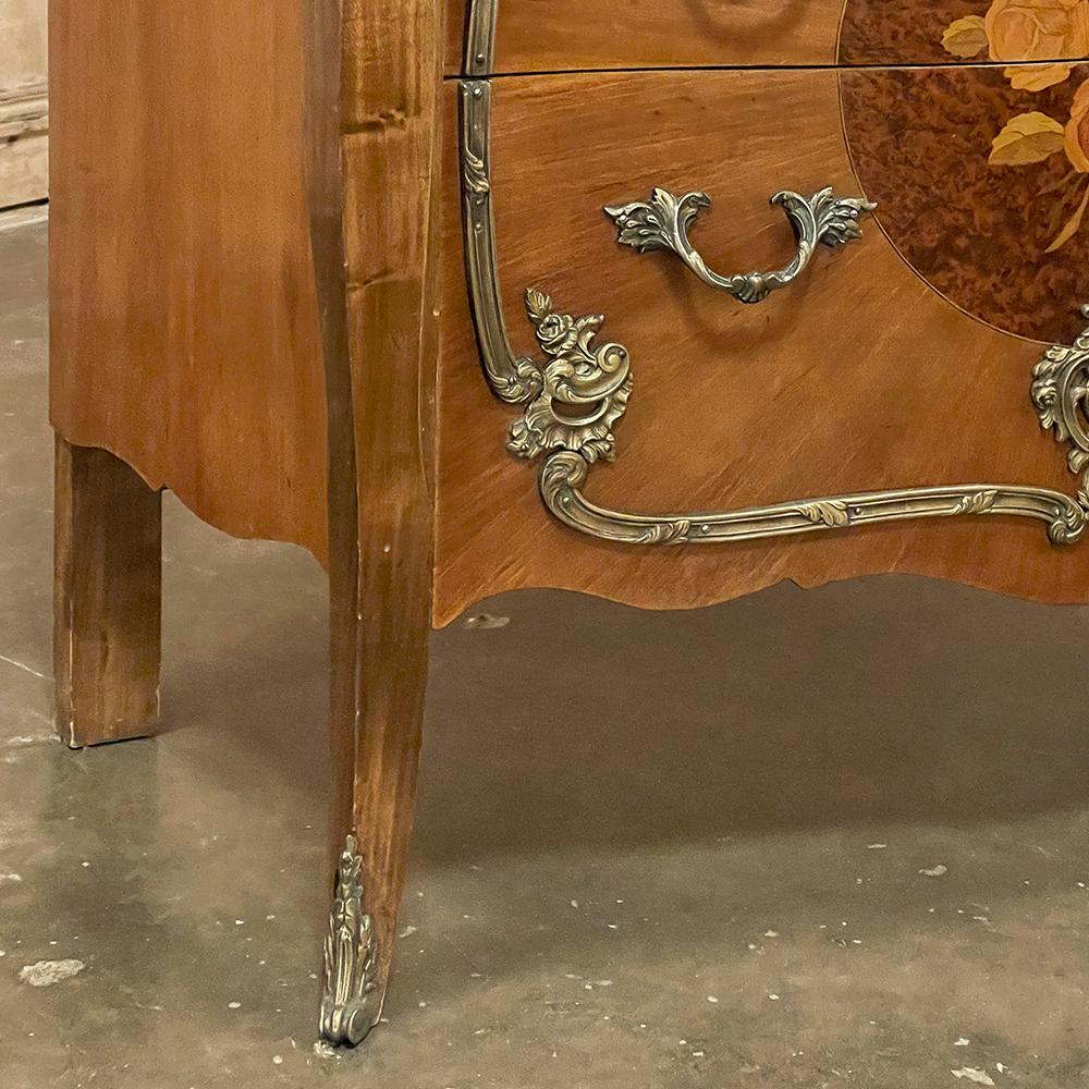Antique French Louis XIV Marble Top Marquetry Bombe Commode For Sale 6