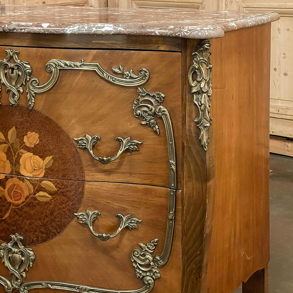Antique French Louis XIV Marble Top Marquetry Bombe Commode For Sale 8