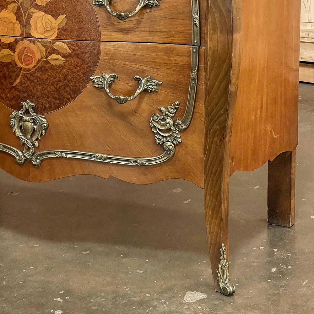 Antique French Louis XIV Marble Top Marquetry Bombe Commode For Sale 9