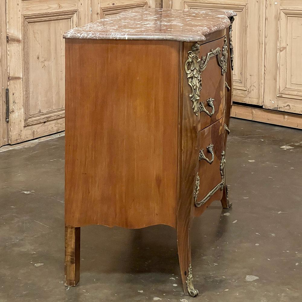 Antique French Louis XIV Marble Top Marquetry Bombe Commode For Sale 12