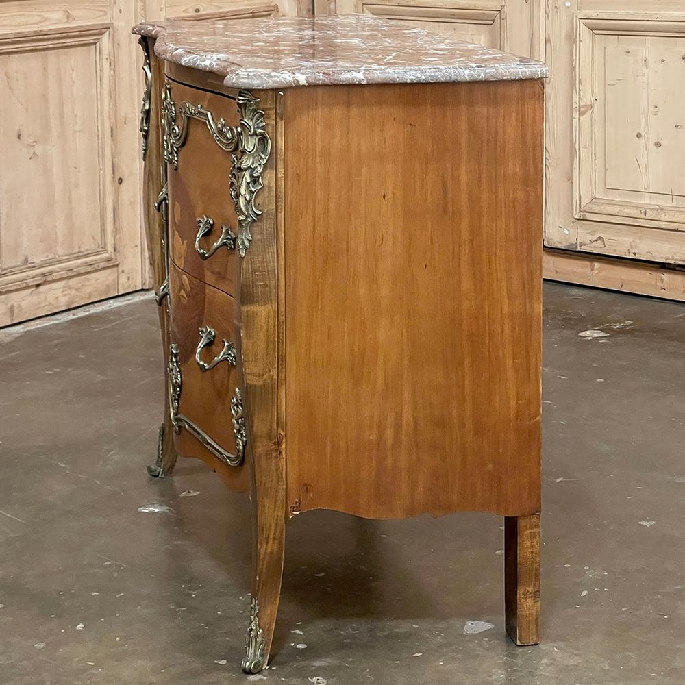 Antique French Louis XIV Marble Top Marquetry Bombe Commode For Sale 13