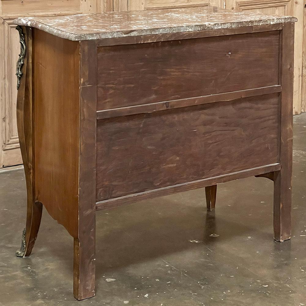Antique French Louis XIV Marble Top Marquetry Bombe Commode For Sale 14