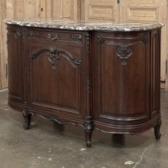 Antique French Louis XIV Marble Top Walnut Buffet with Rounded Sides
