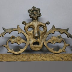 Antique French Louis XIV Masquerade Mask Gilt Hammered Wall Mirror, circa 1920